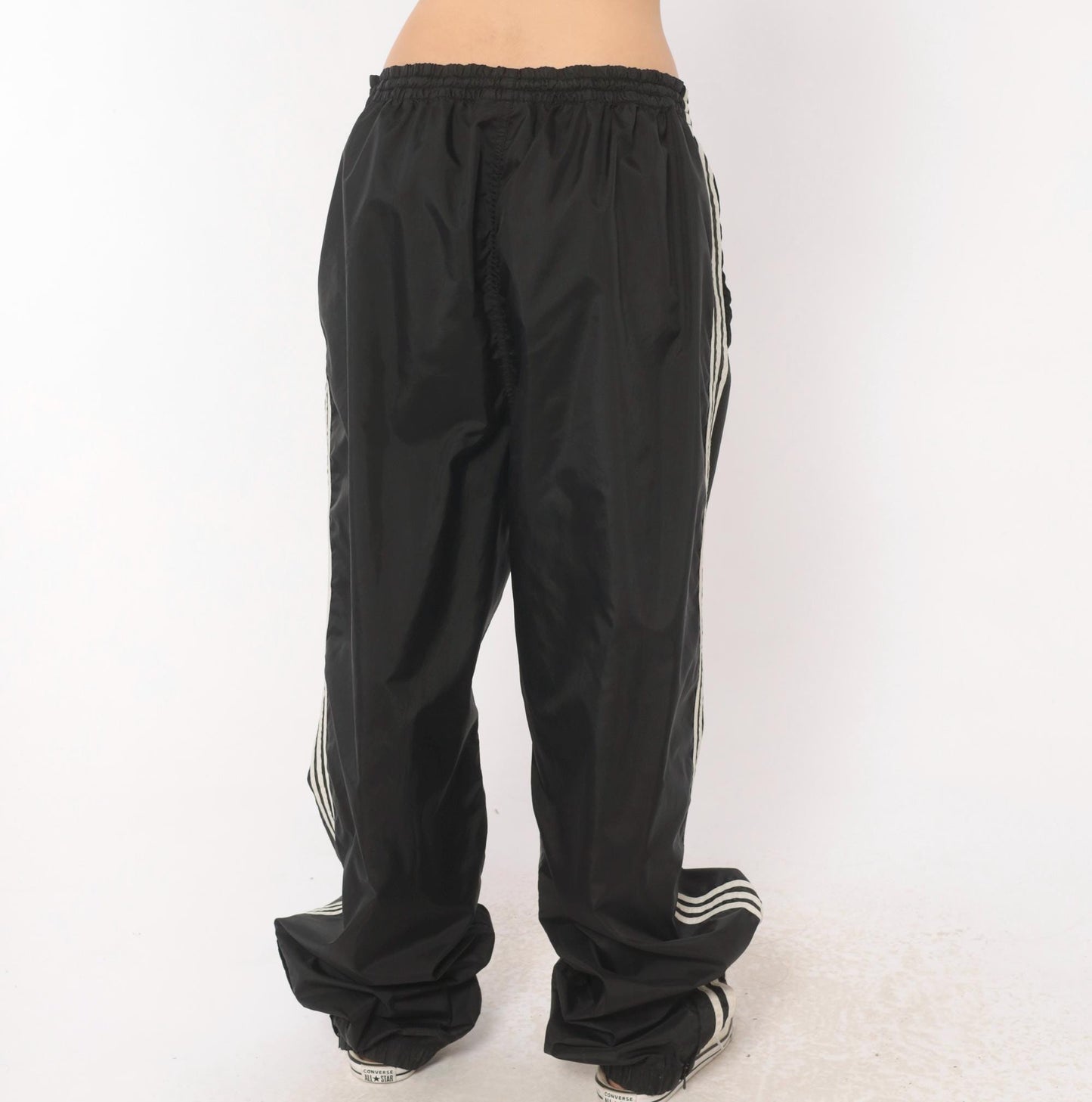 90s Adidas Track Pants Black White Three Stripe Nylon Trefoil Extra Large XL