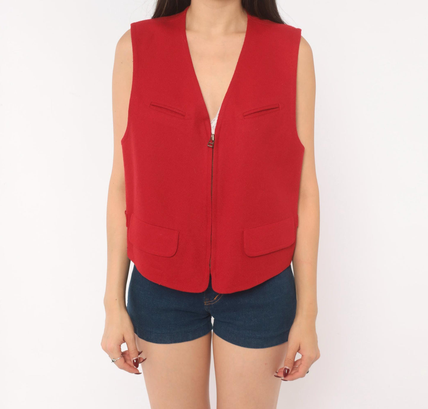 90s Wilderness Bound Liz Sport Red Wool Vest V Neck Zip Front Medium