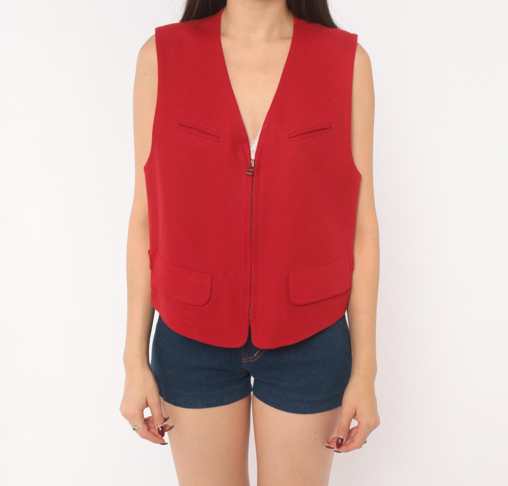 90s Wilderness Bound Liz Sport Red Wool Vest V Neck Zip Front Medium