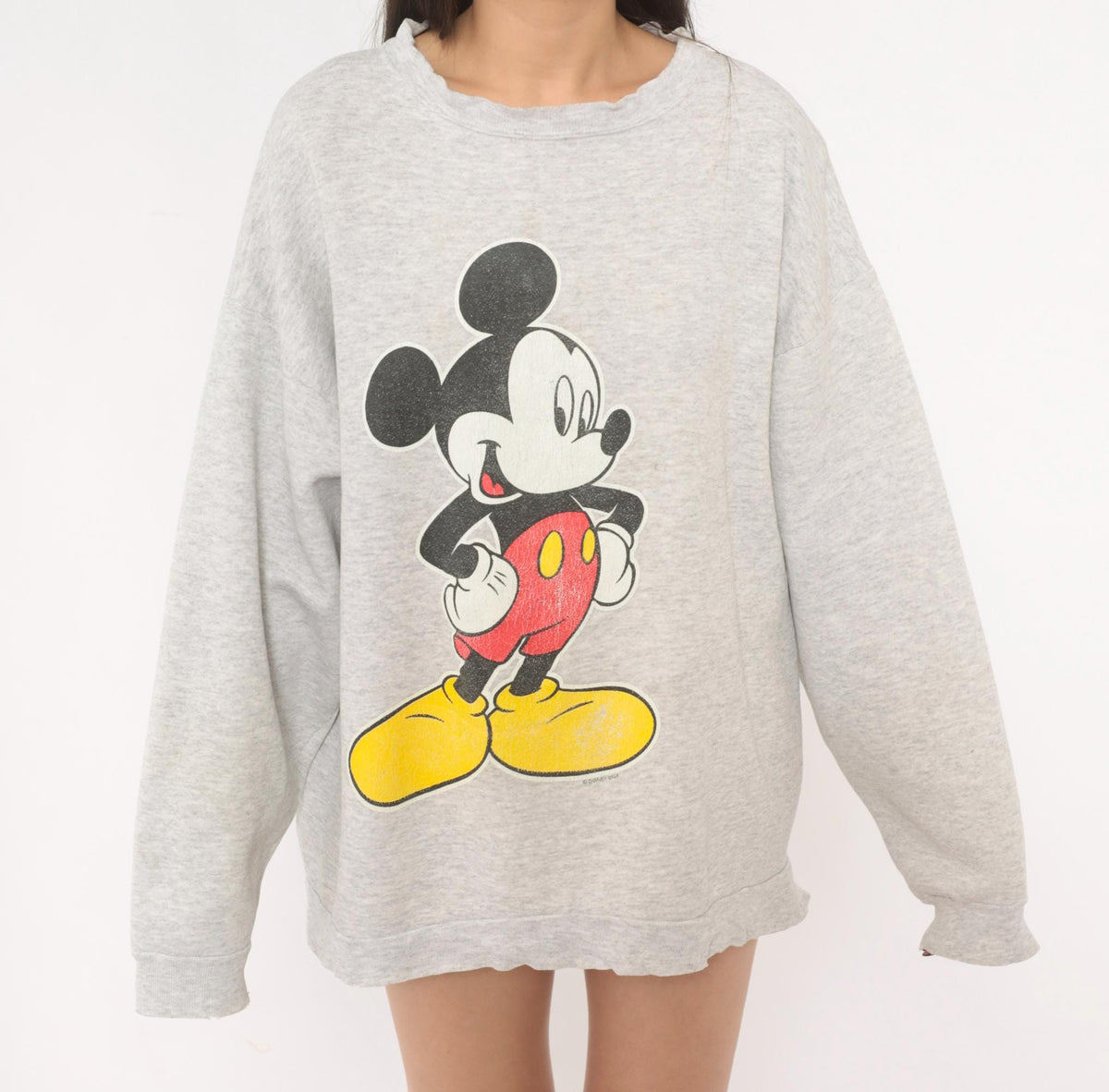 90s Mickey Mouse Sweatshirt Grey Heather Graphic Crewneck Cotton Extra Large XL