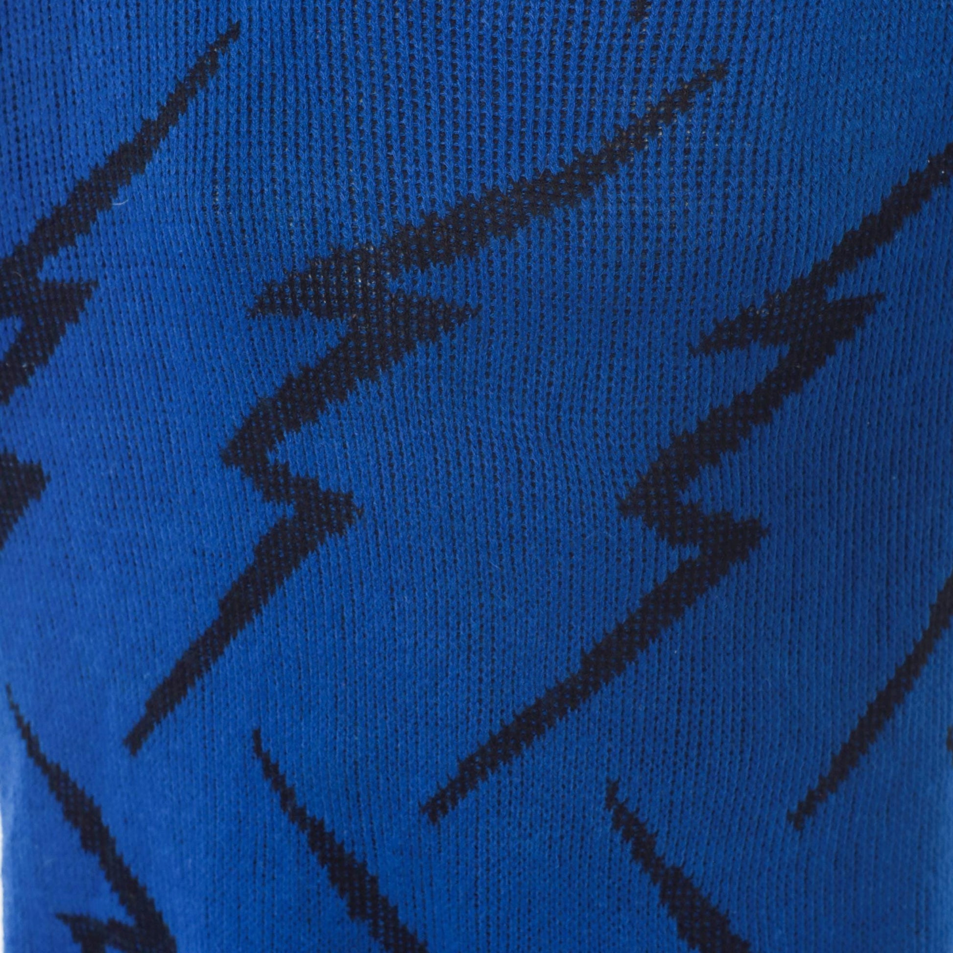 80s Cobalt Blue Lightning Bolt Knit Pullover Black Zigzag Crewneck Medium