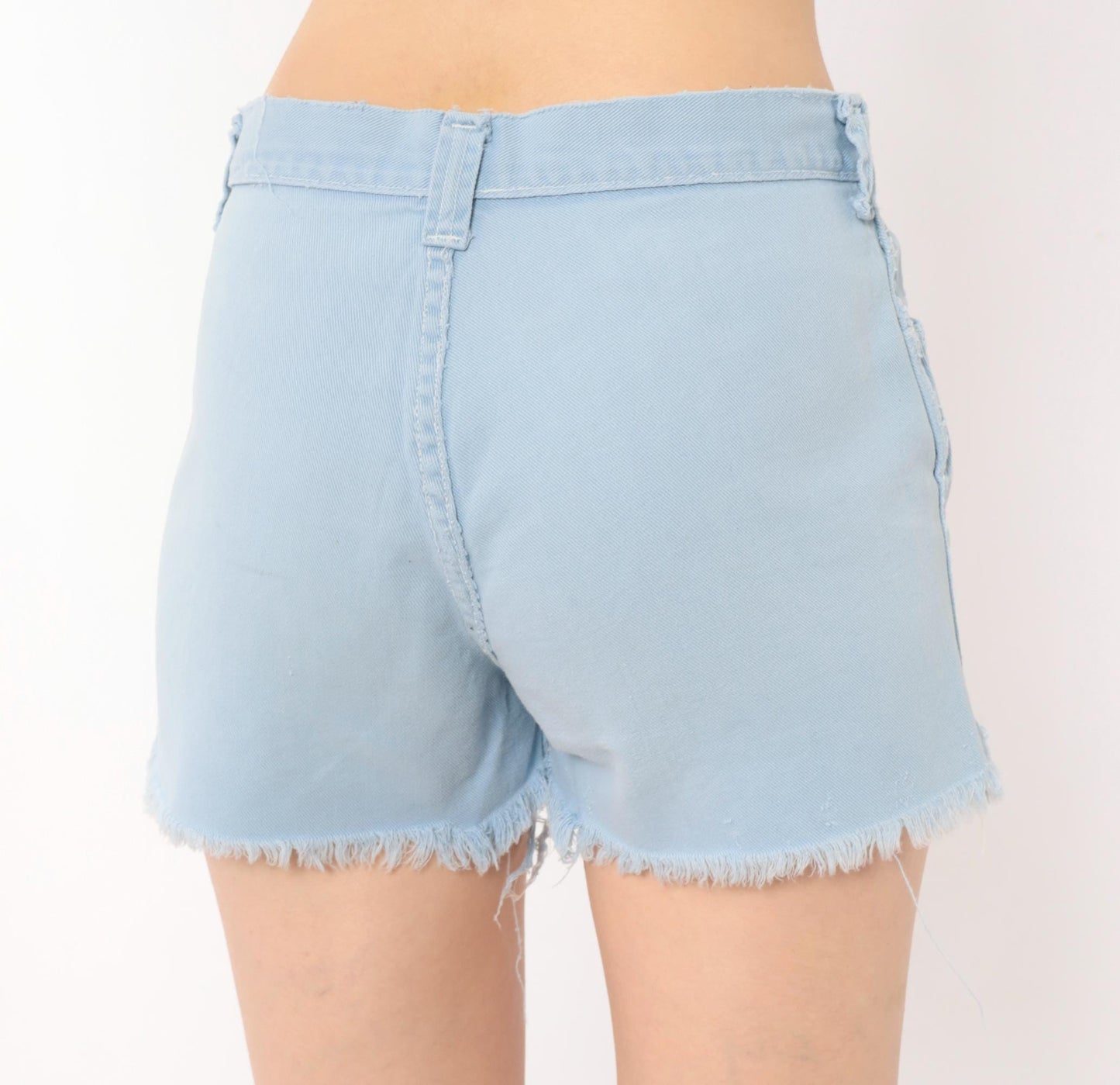 70s Light Blue Denim Cut-Off Shorts Raw Hem Low Rise Medium M