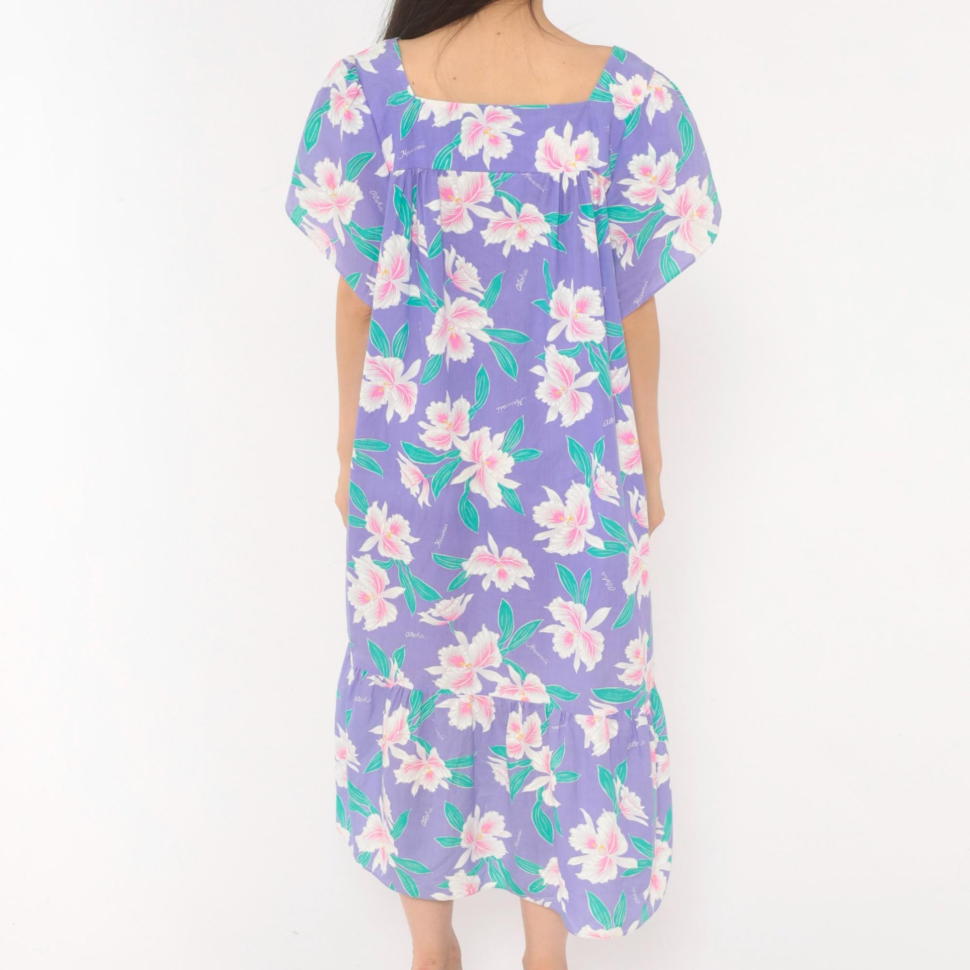 80s Jade Fashions Hawaiian Muumuu Dress Purple Orchid Floral Plus Size XXL