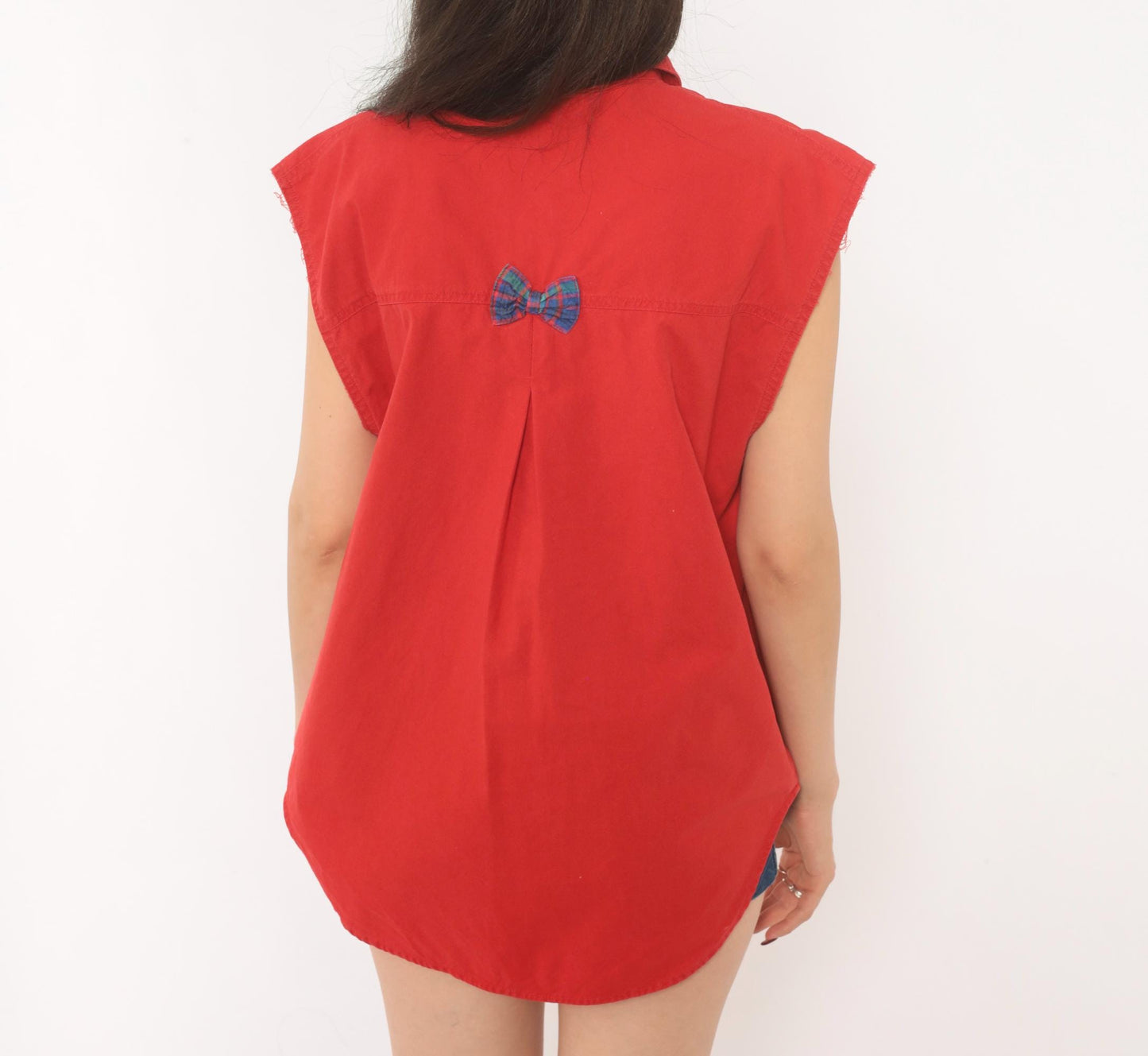 90s Cricket by the Creek Red Plaid Bow Applique Sleeveless Blouse Large L