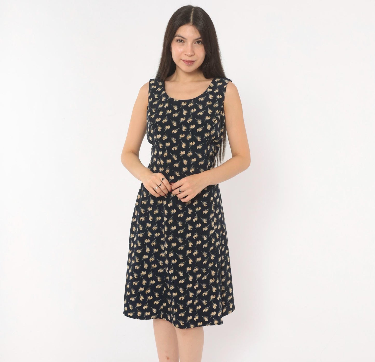 90s Danny & Nicole Navy Tulip Sundress Scoop Neck A-Line Knee Length Small