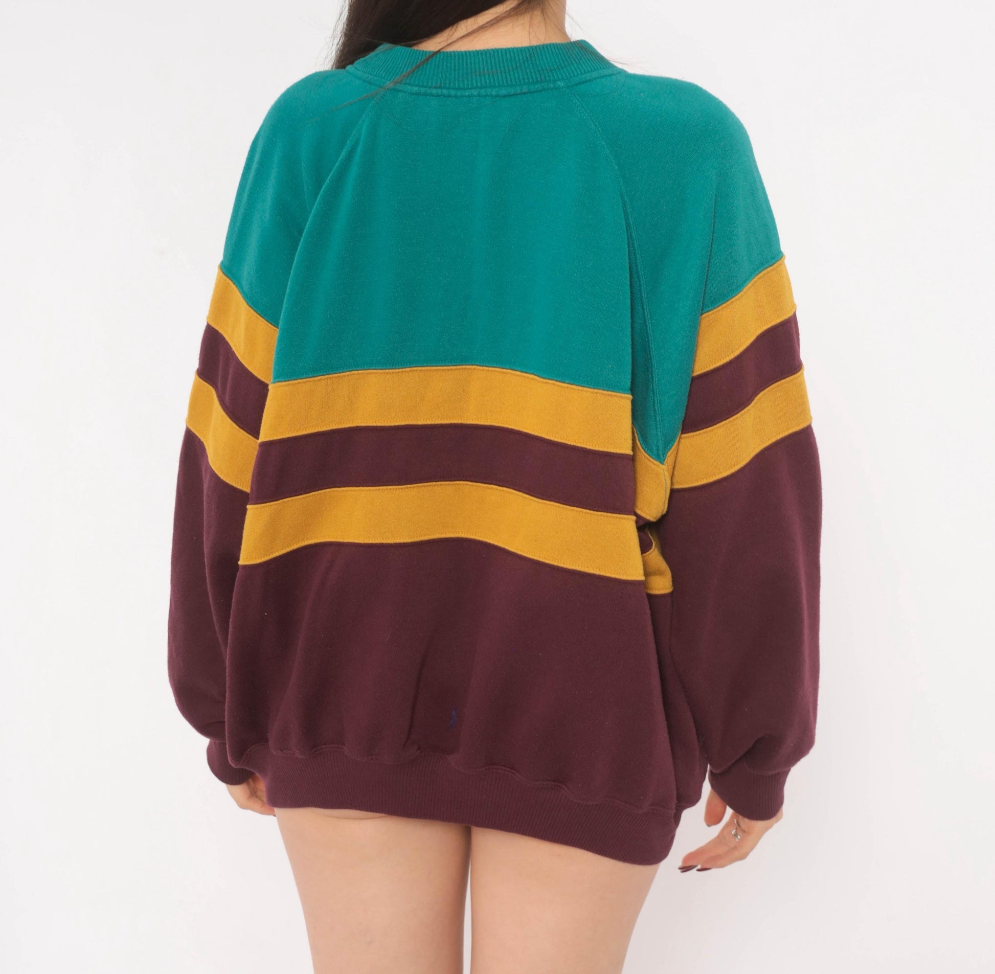 90s Prides Landing Color Block Henley Sweatshirt Teal Burgundy Mustard Large L