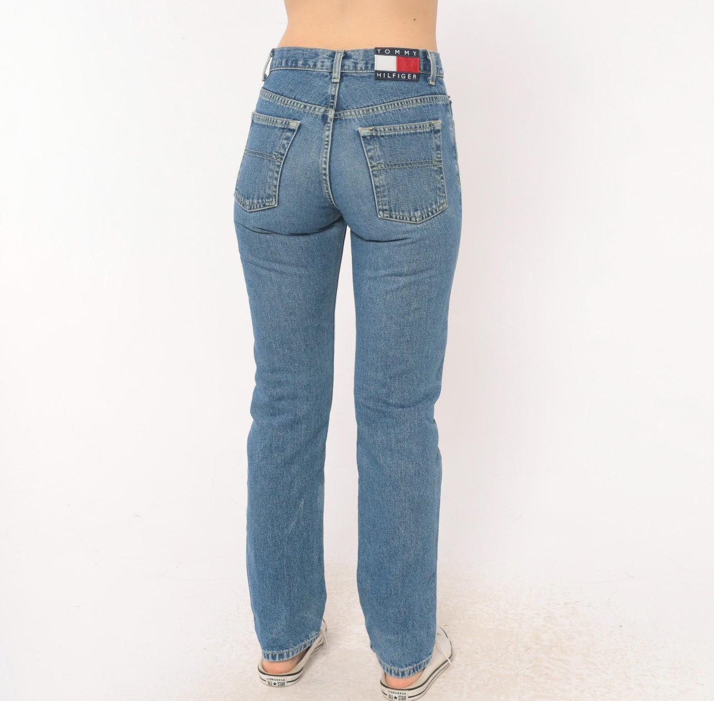 Tommy Hilfiger High Waist Straight Leg Mom Jeans Medium Wash Blue Cotton Extra Small XS