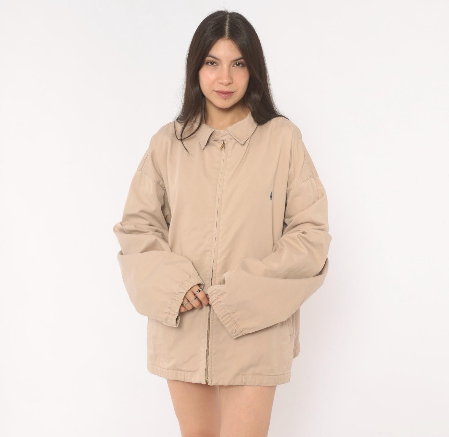 Ralph Lauren Harrington Jacket 90s Tan Cotton Zip Windbreaker XXL
