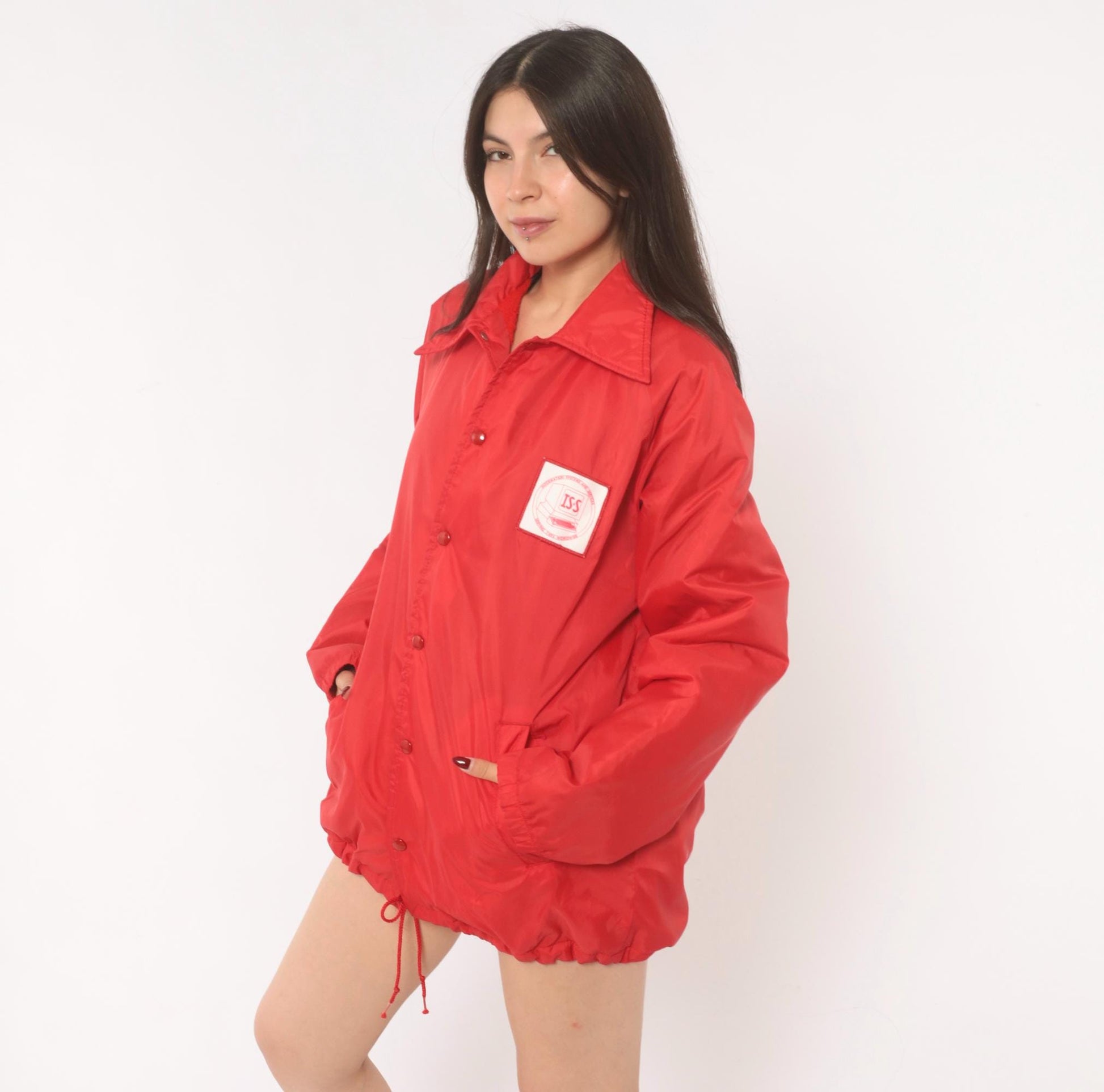 80s Sportsmaster Red Coach Jacket Snap Front Windbreaker Medium M