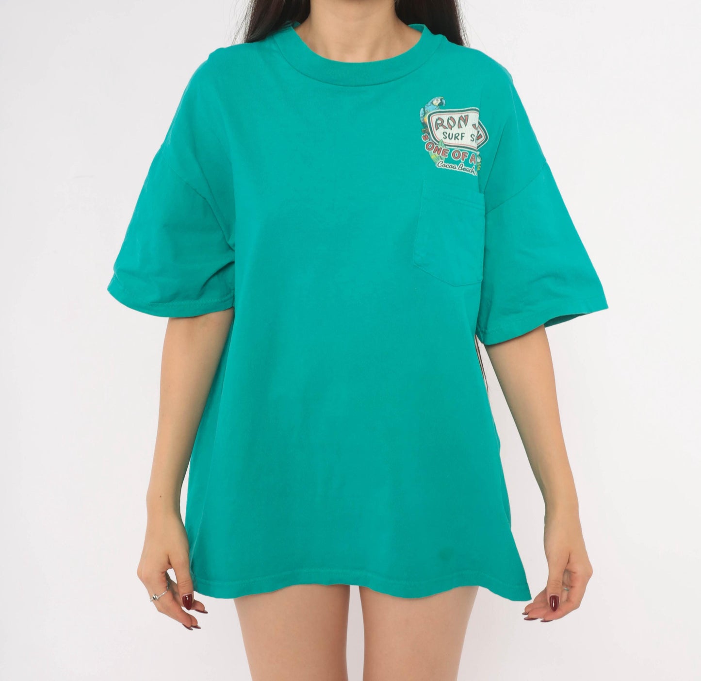 Ron Jon Surf Shop Teal Parrot Graphic Tee Cocoa Beach Florida 00s Medium