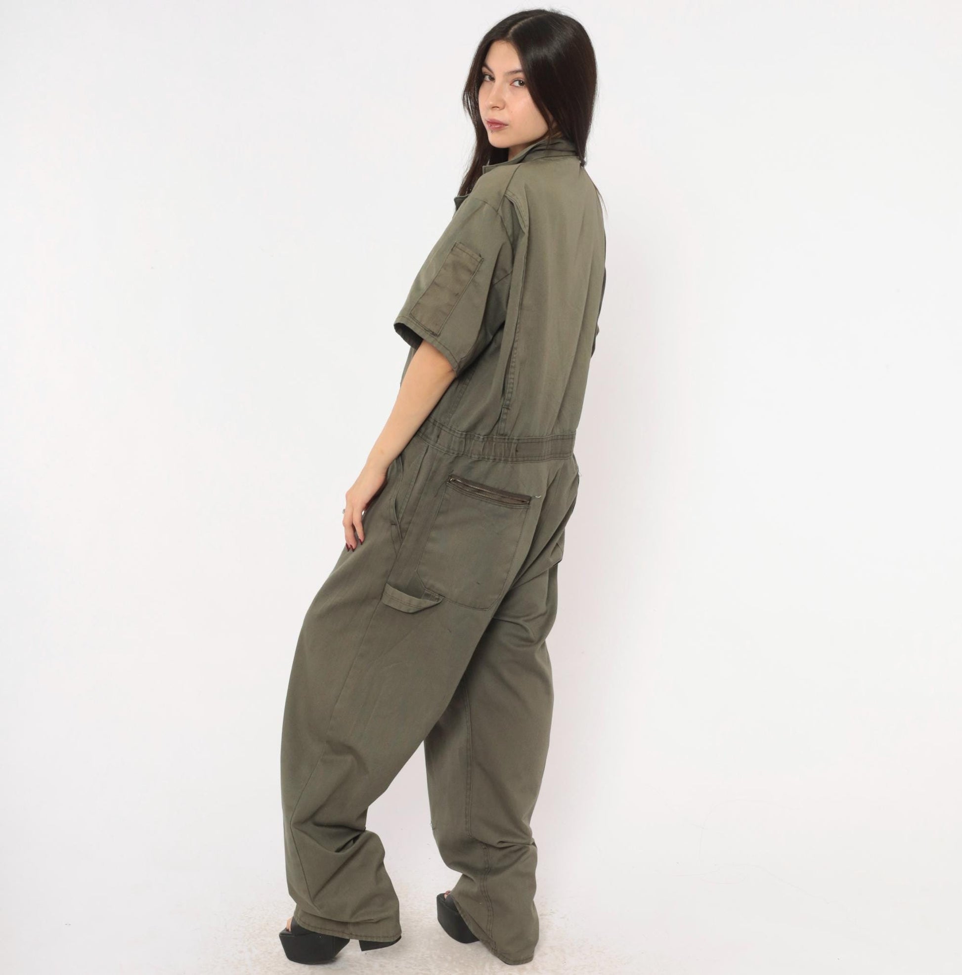 90s Dickies Olive Coveralls Zip Front Short Sleeve Jumpsuit Workwear Extra Large