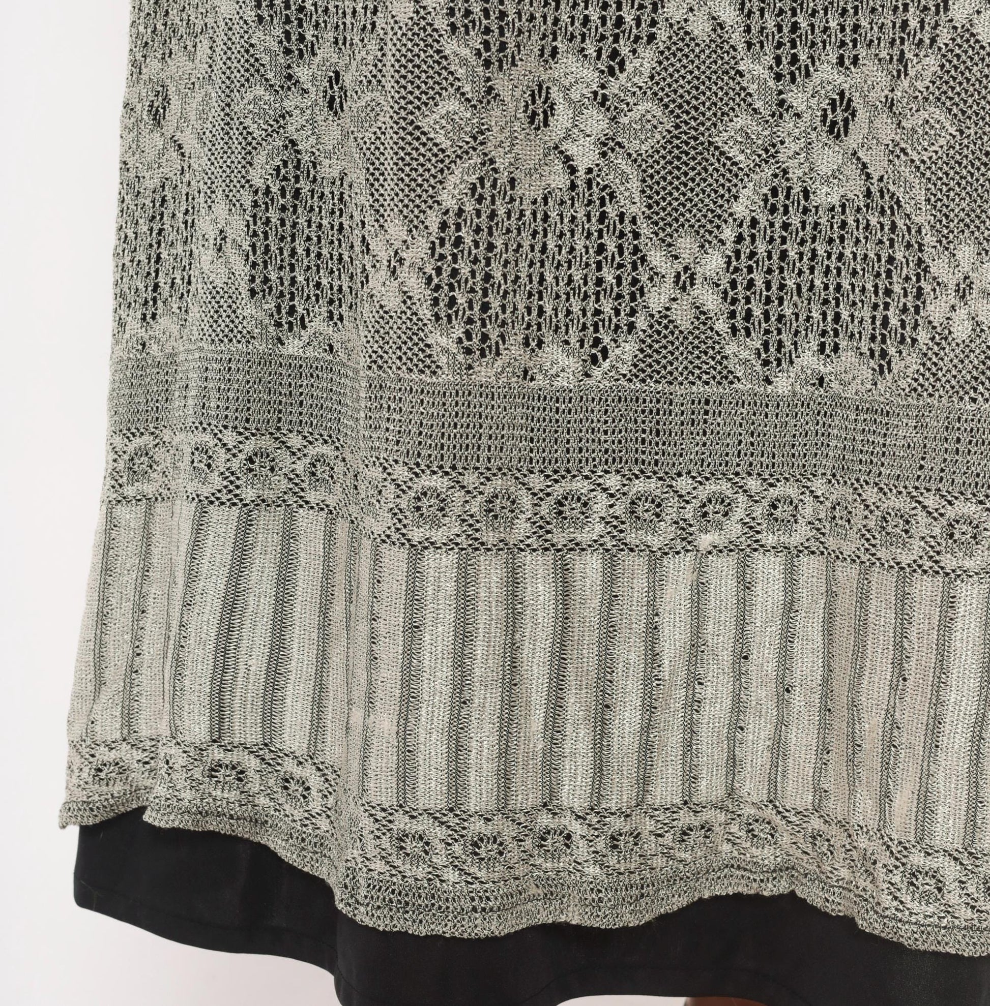 90s Grey Diamond Lace Knit Maxi Dress A-Line Short Sleeve Large L