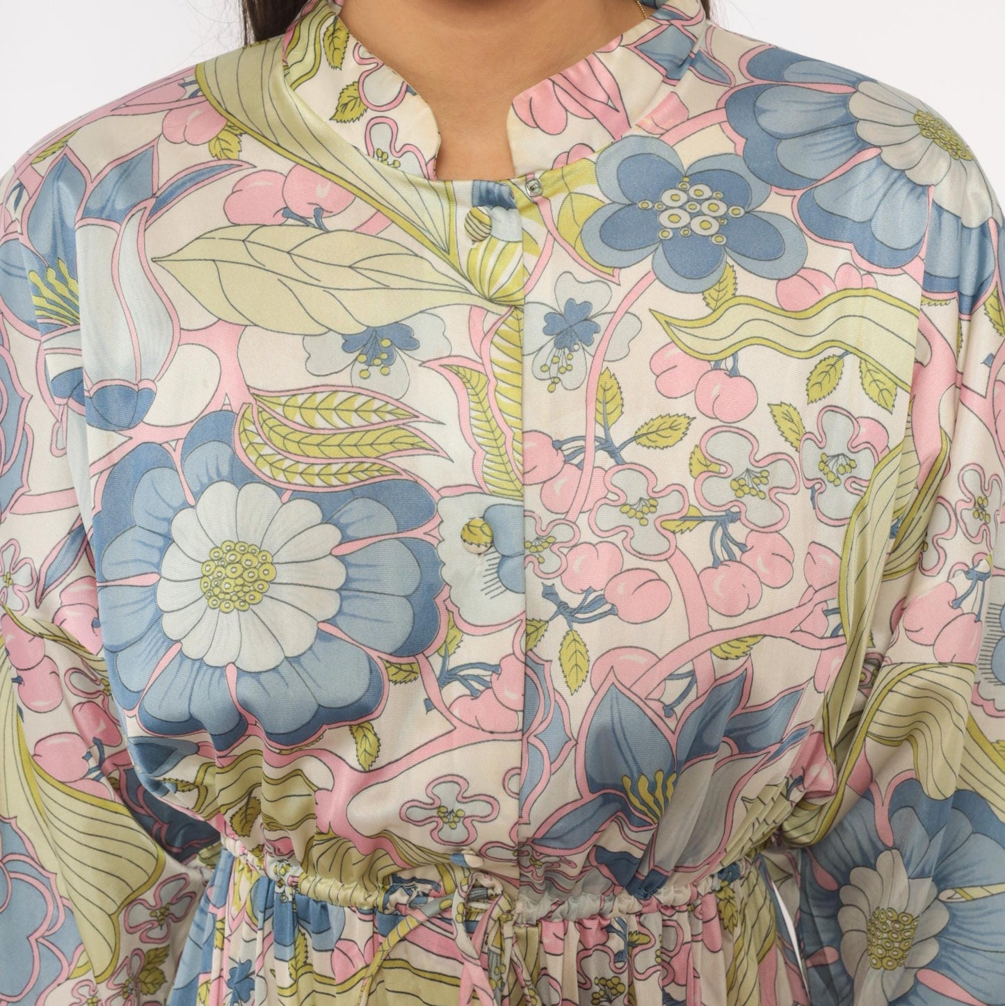 70s Vanity Fair Psychedelic Floral Maxi Dress Nylon Kimono Sleeve Medium