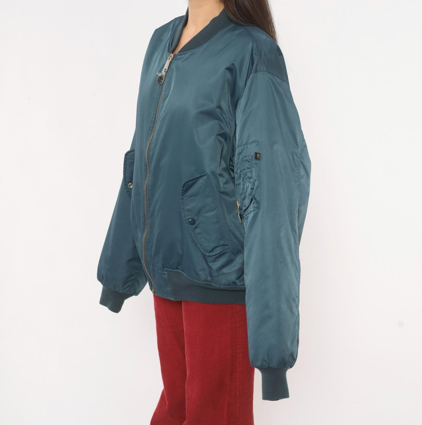 90s Rothco MA-1 Bomber Jacket Slate Blue Reversible Orange Flight Coat Large L