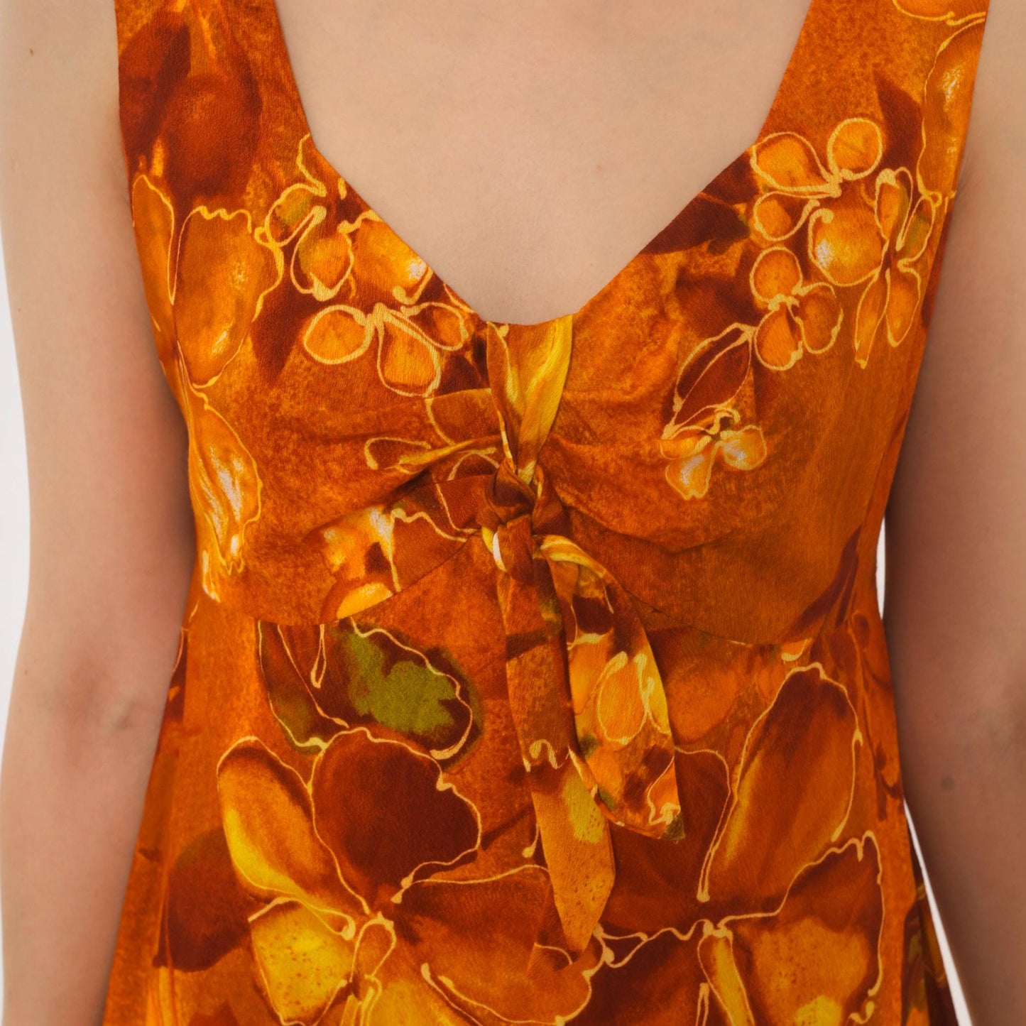 70s Kawika of Hawaii Maxi Dress Orange Floral Empire Waist Medium