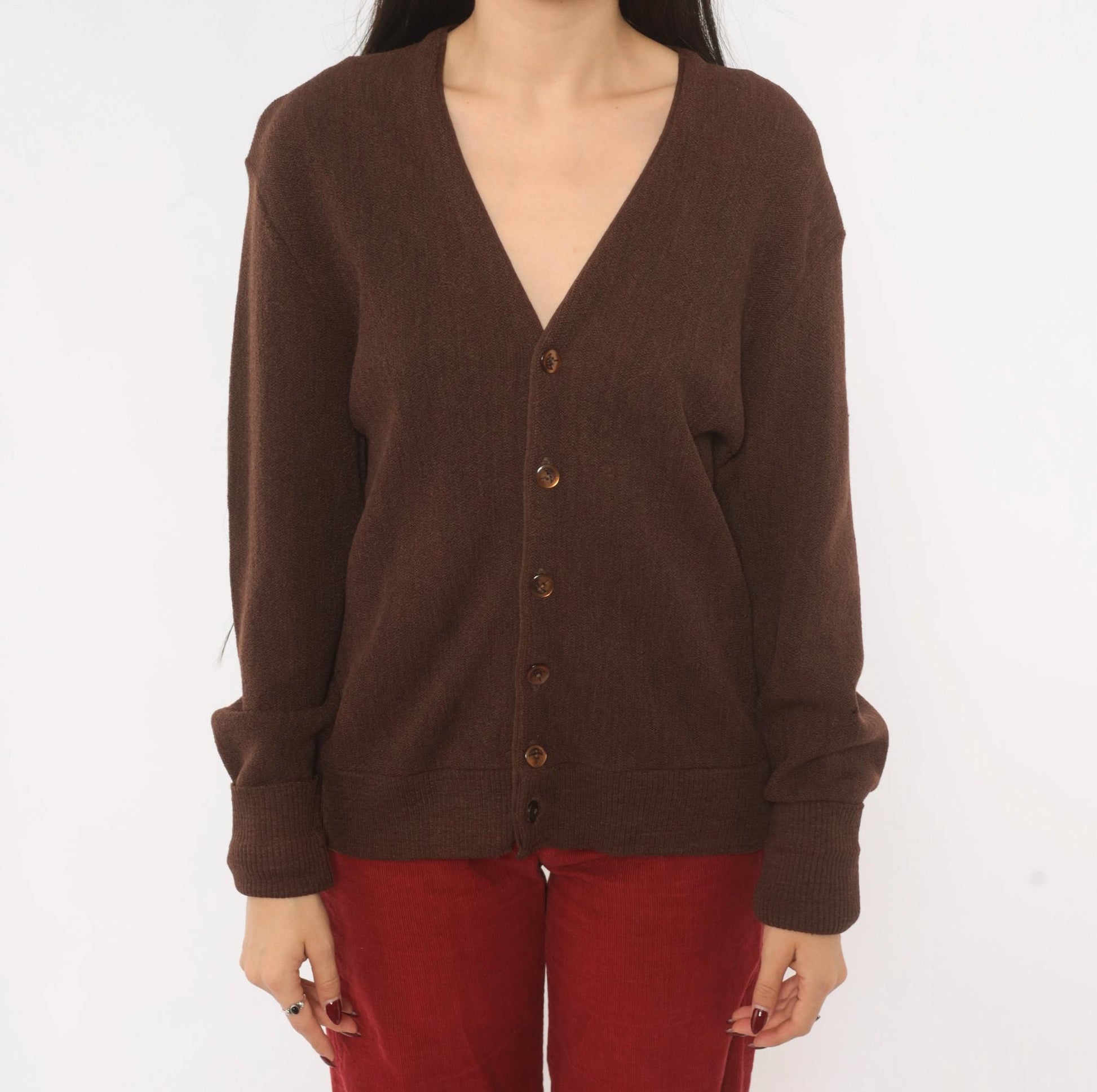 80s Arnold Palmer Wool Cardigan Chocolate Brown V-Neck Button Front Medium