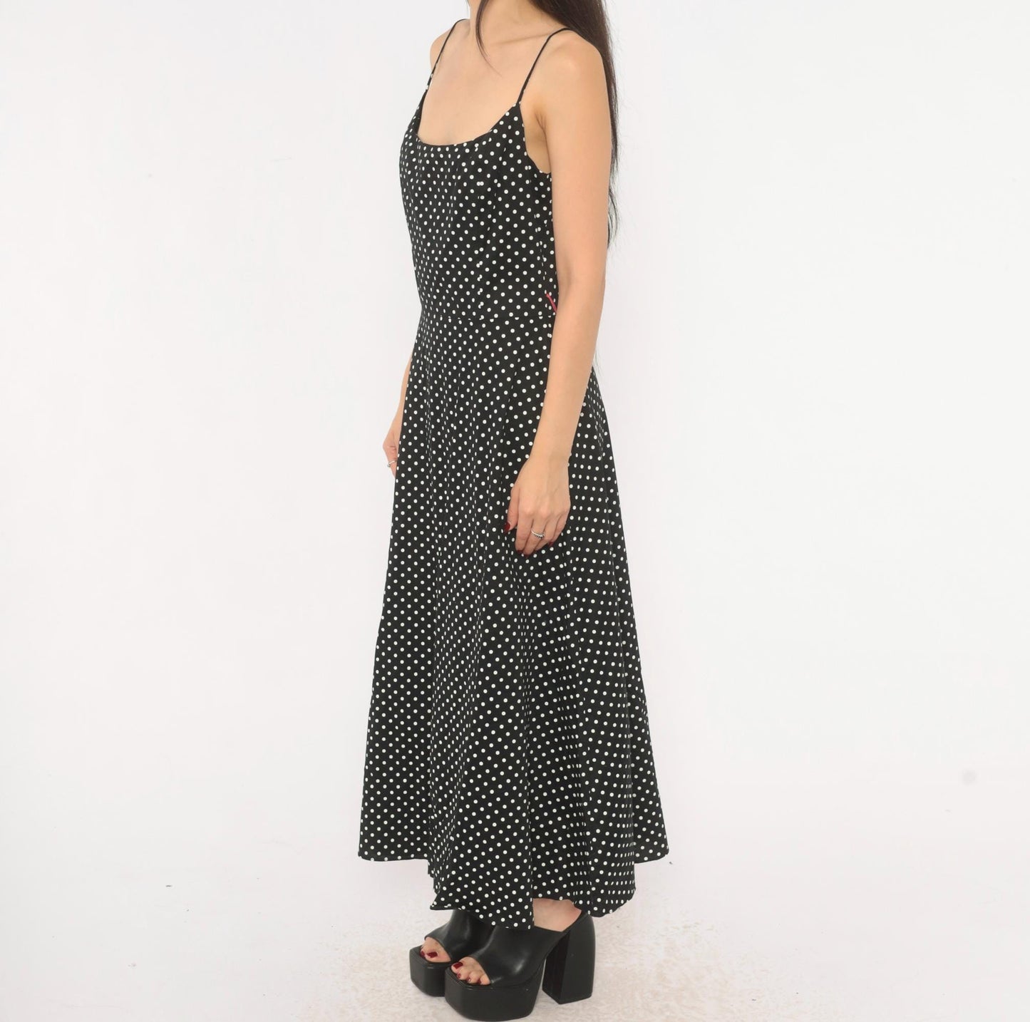 90s Jessica Howard Black White Polka Dot Cotton Maxi Slip Dress Medium M