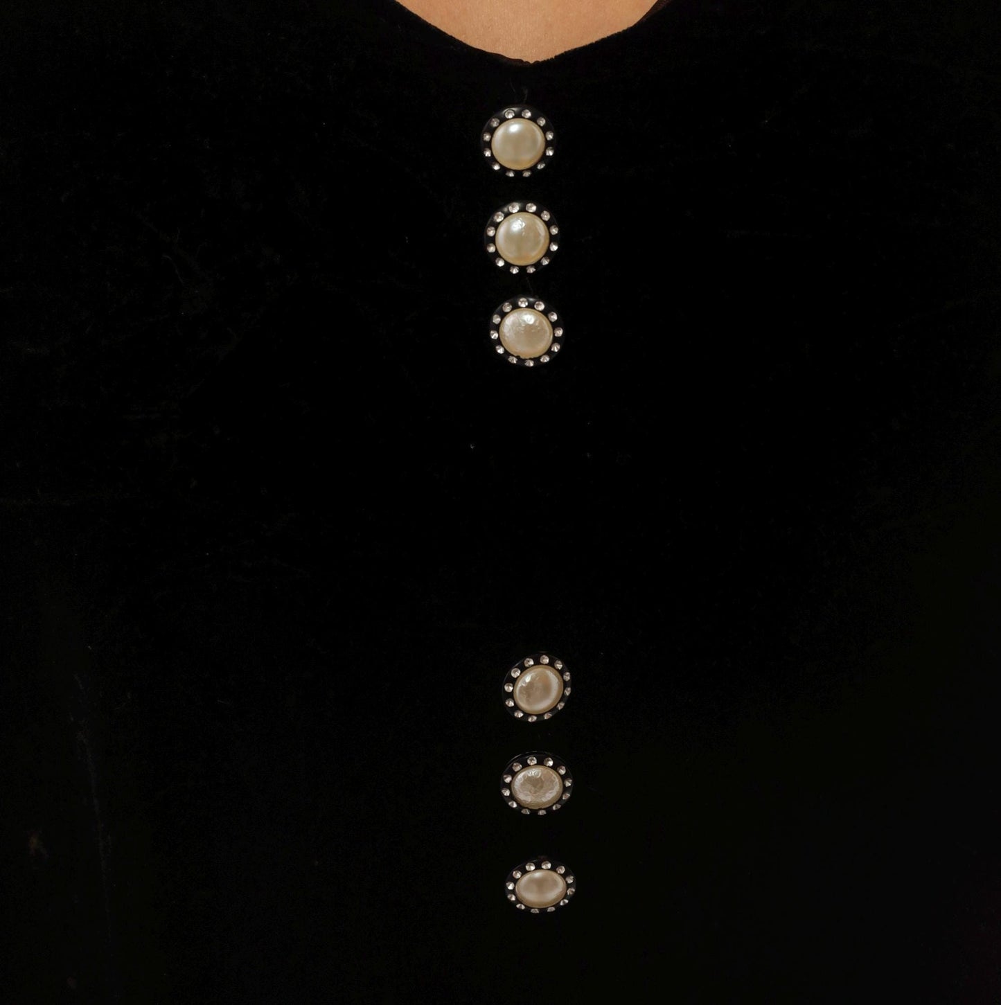90s Another Thyme Black Velvet Mini Dress Pearl Buttons V-Neck Plus Size 1X