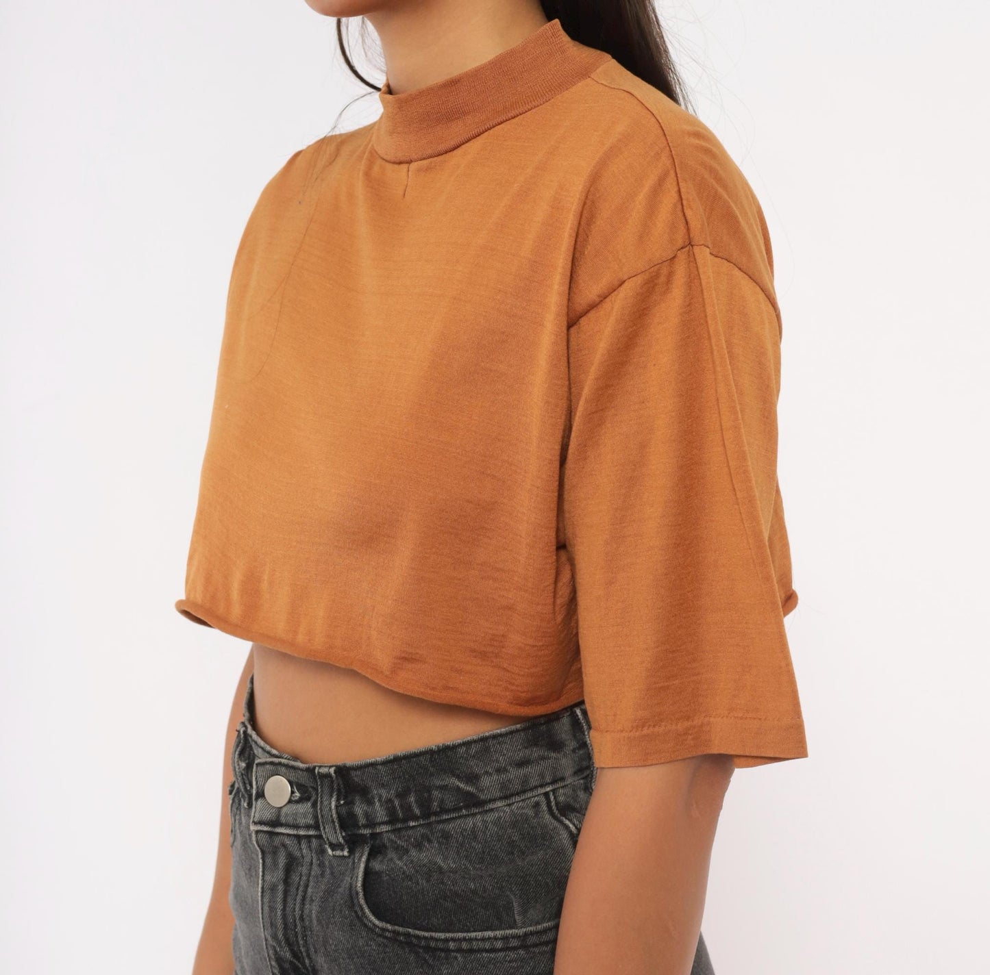 80s The Men's Store Rust Mock Neck Crop Top Cotton Durene Large L