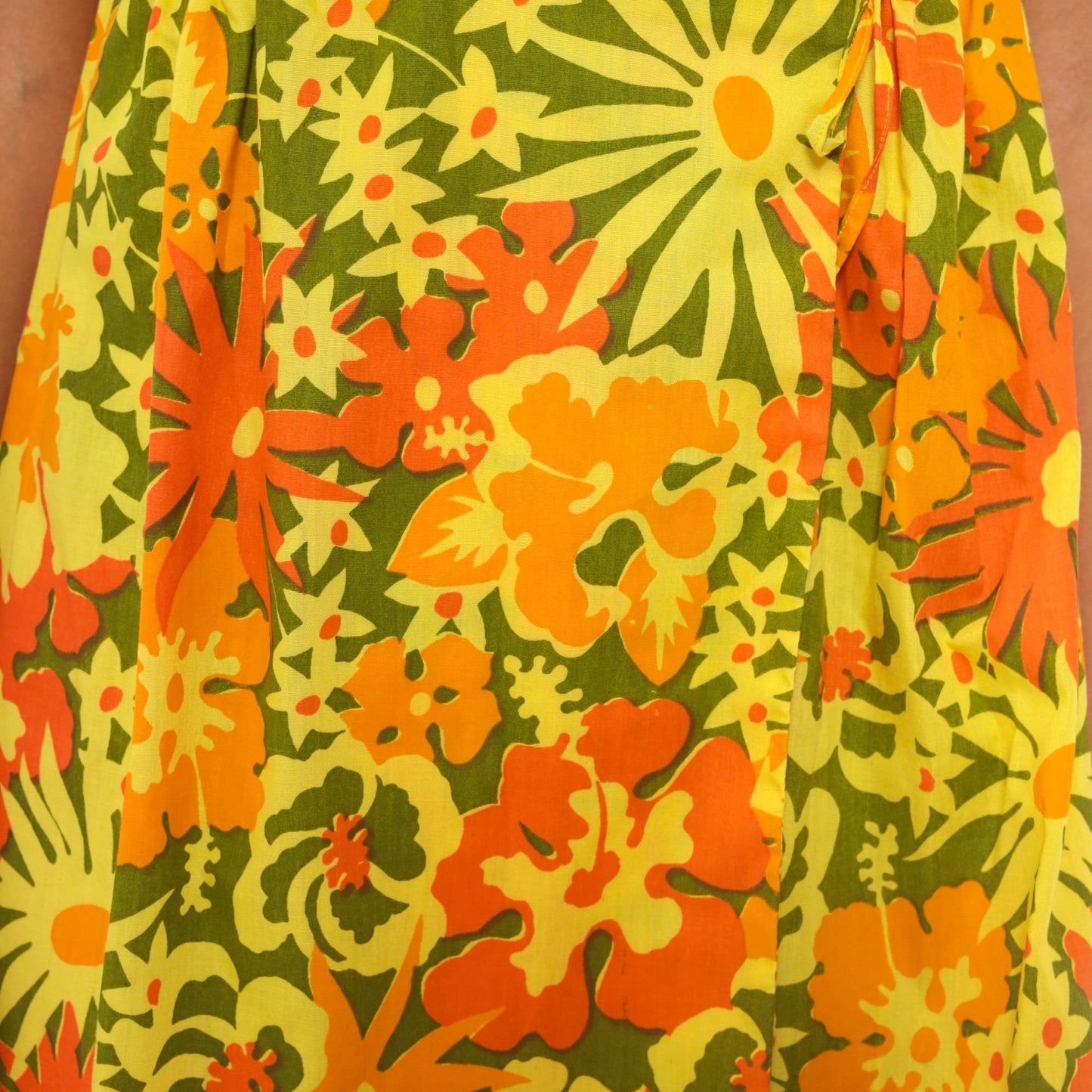 70s Ruth Clarage Psychedelic Floral Wrap Dress Mini Yellow Orange Small