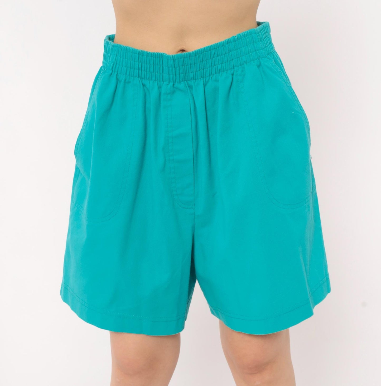 90s Cabin Creek Teal High Rise Shorts Wide Leg Cotton Elastic Waist Medium