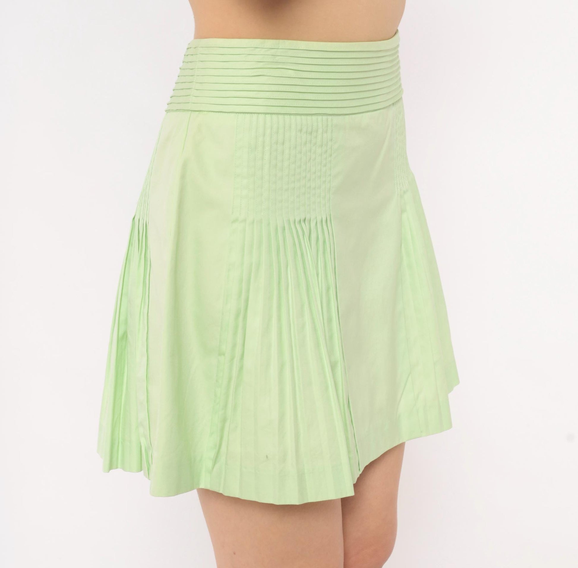 J.Crew Mint Green Pleated Mini Skirt Pintuck A-Line Cotton Extra Small XS