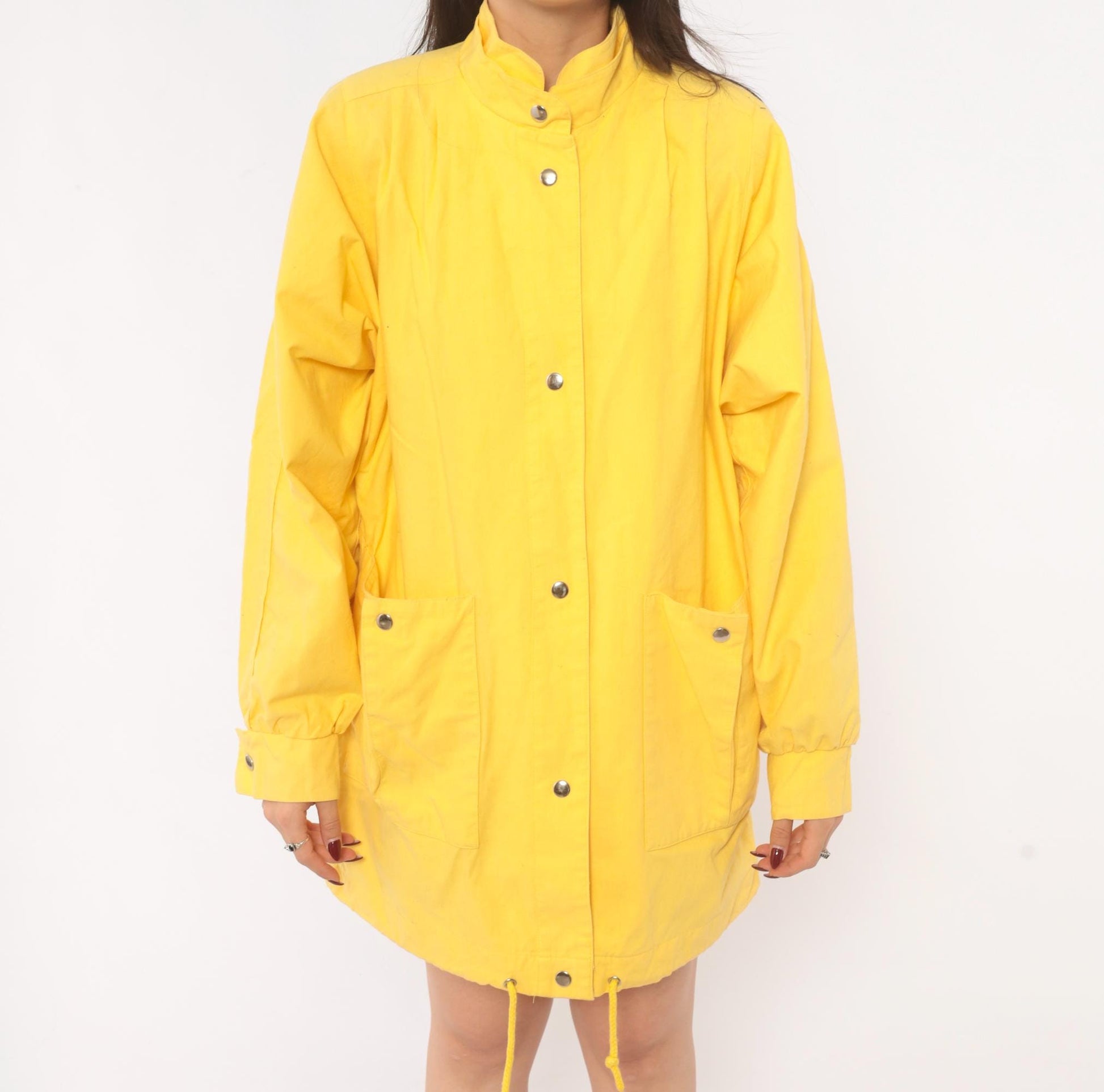80s Pacer Yellow Cotton Parka Snap Front Stand Collar Windbreaker Small