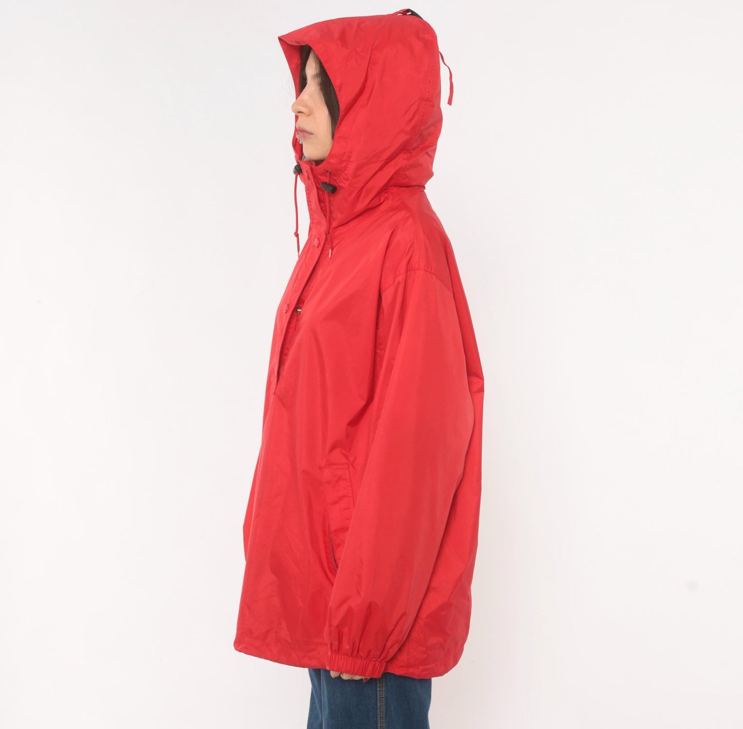 90s L.L.Bean Red Anorak Half-Zip Nylon Windbreaker Jacket Large L
