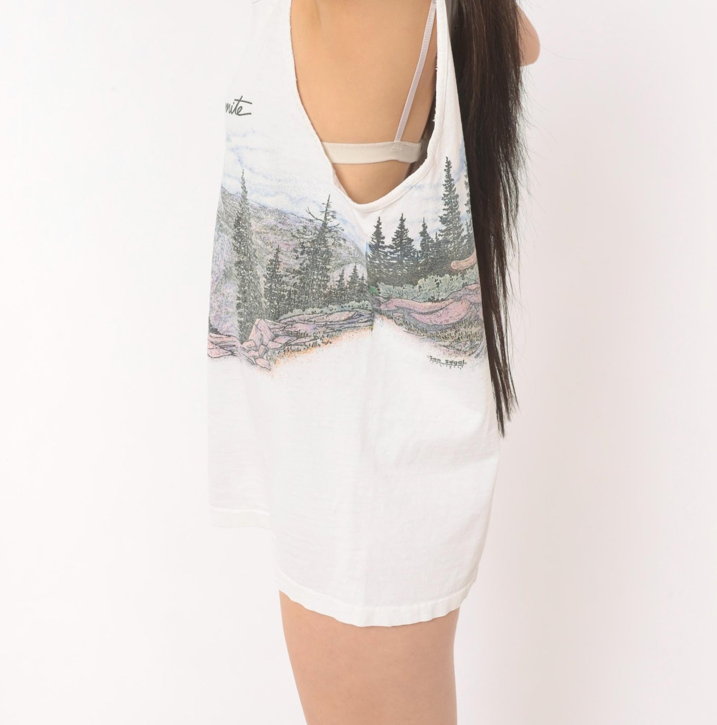 90s Yosemite Mountain Lion Tank Top White Graphic Nature Cotton Large L