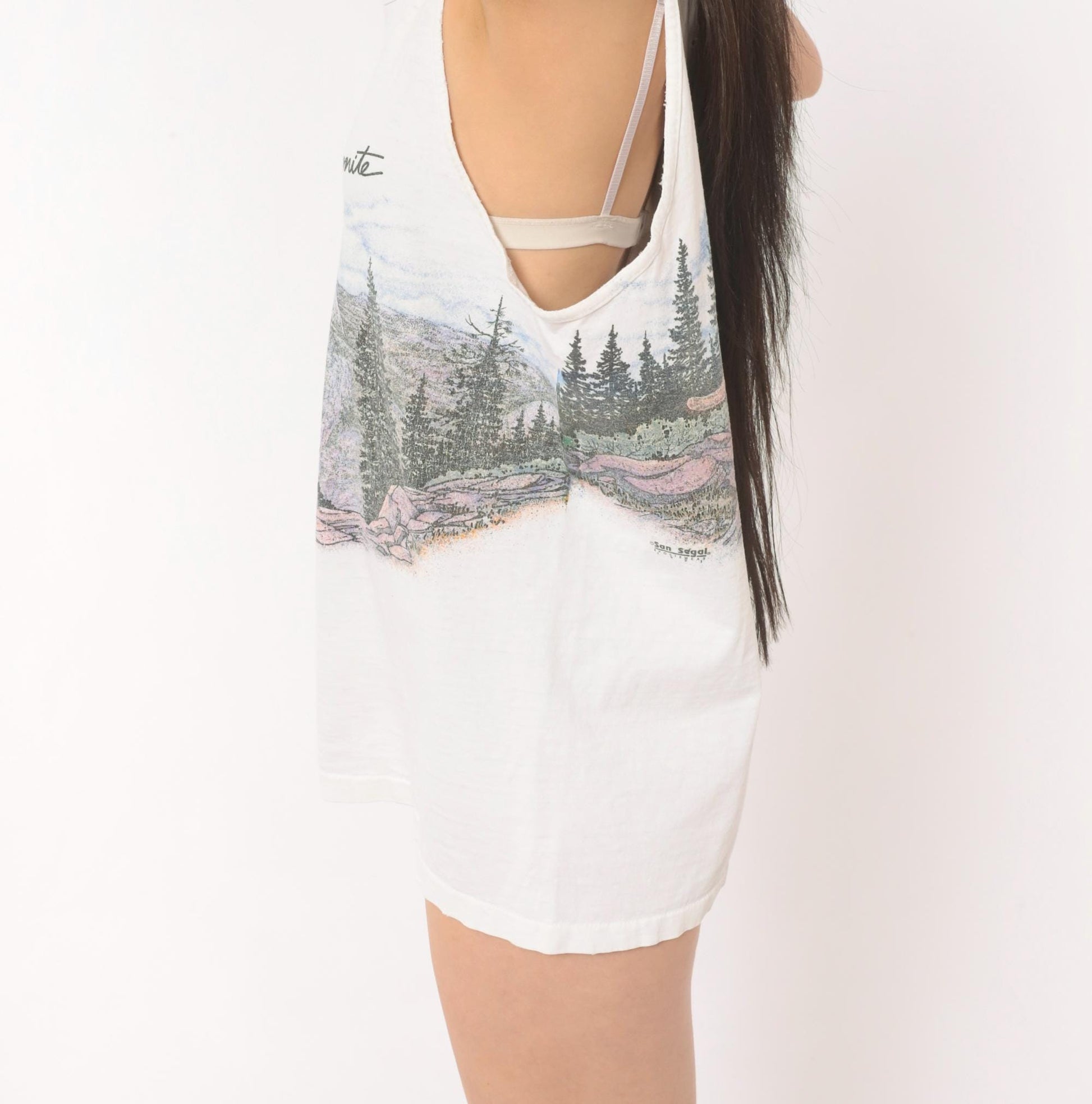 90s Yosemite Mountain Lion Tank Top White Graphic Nature Cotton Large L