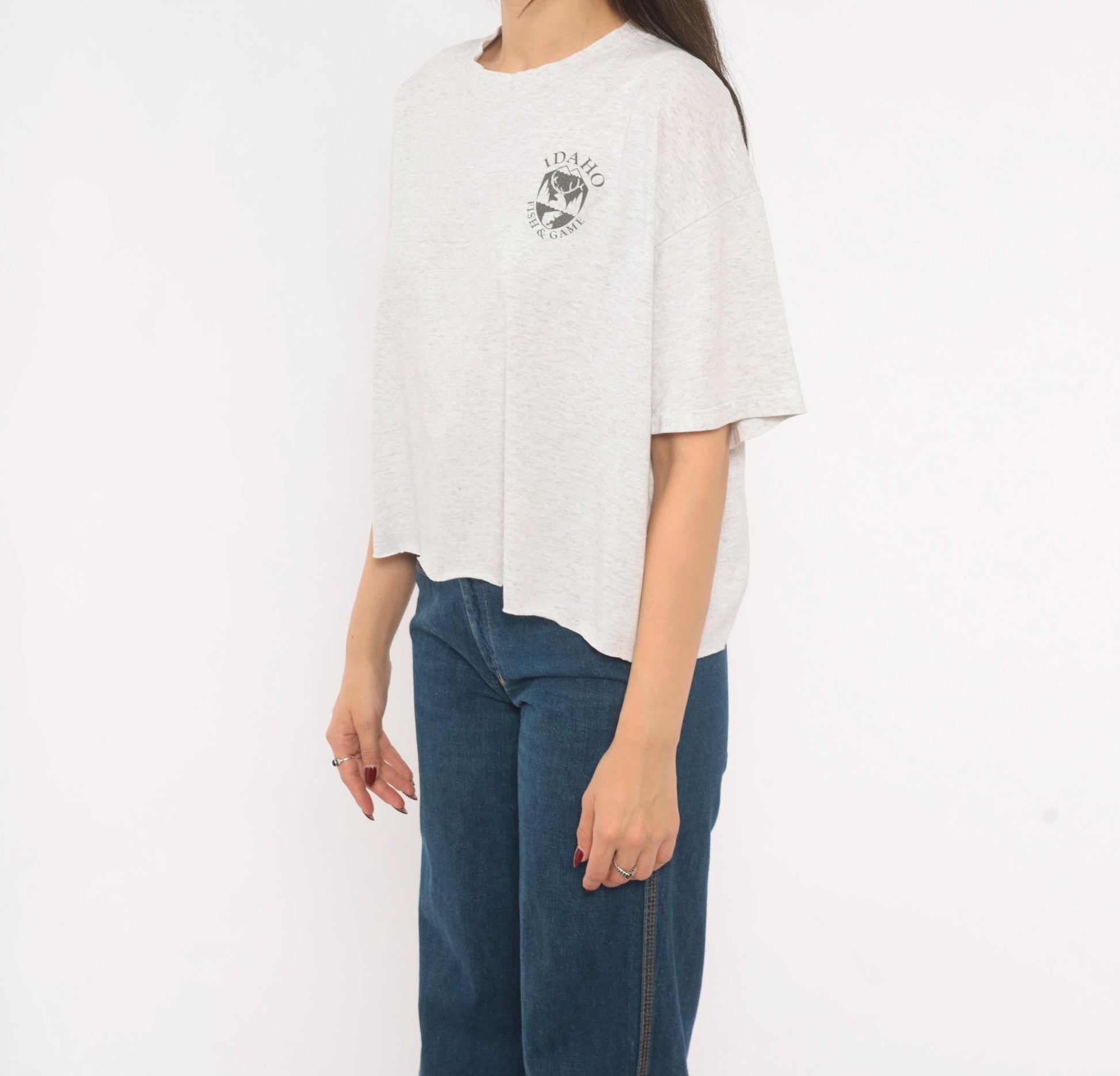 90s Idaho Fish And Game Graphic Tee Grey Cotton Crop Oneita Extra Large