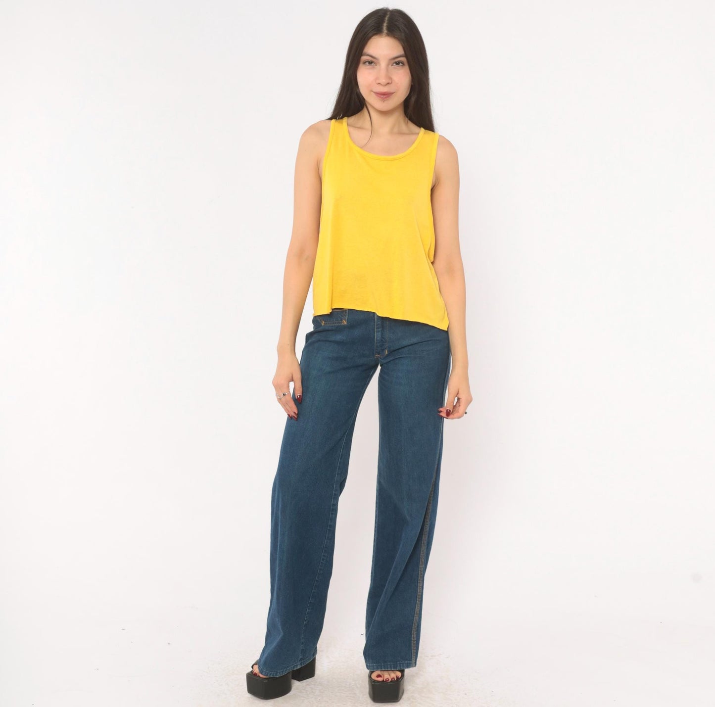 90s Mustard Scoop Neck Tank Top Yellow Sleeveless Blouse Medium M