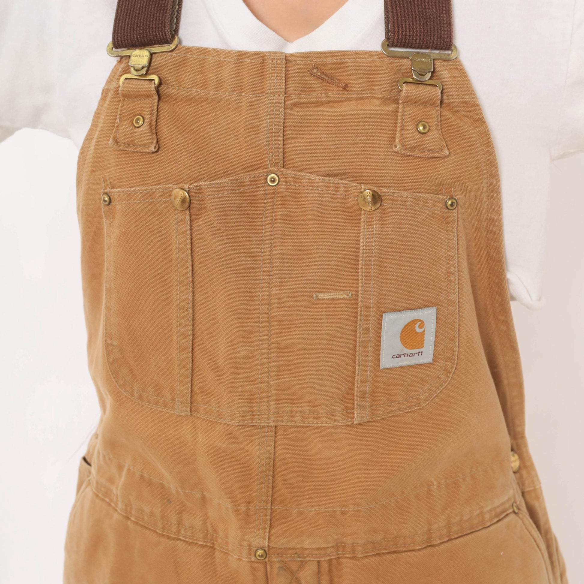 Carhartt Quilted Bib Overalls Tan Duck Canvas Double Knee Workwear XXL