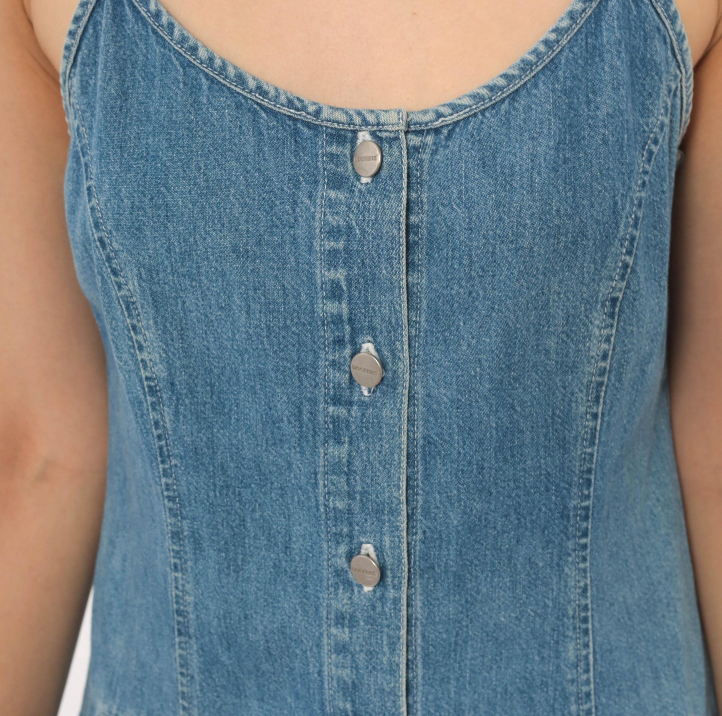 90s Dockers Denim Mini Dress Button Front Spaghetti Strap Blue Small