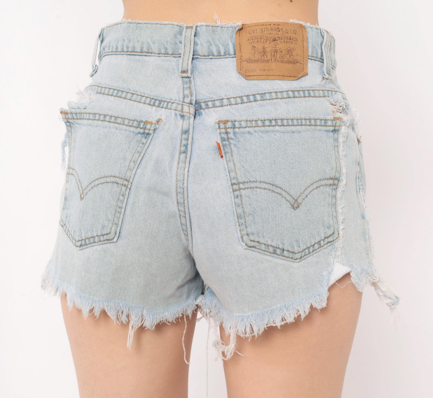 90s Levi's Cutoff Denim Shorts Light Wash High Rise Button Fly Small