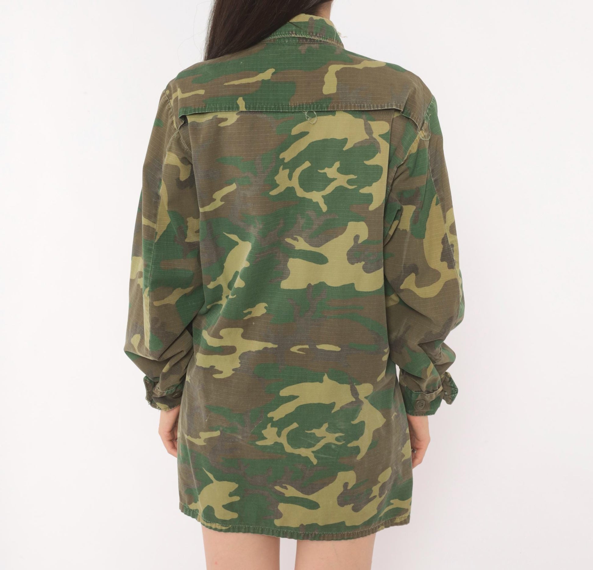 90s Woodland Camouflage Field Jacket Cotton Button Front Medium