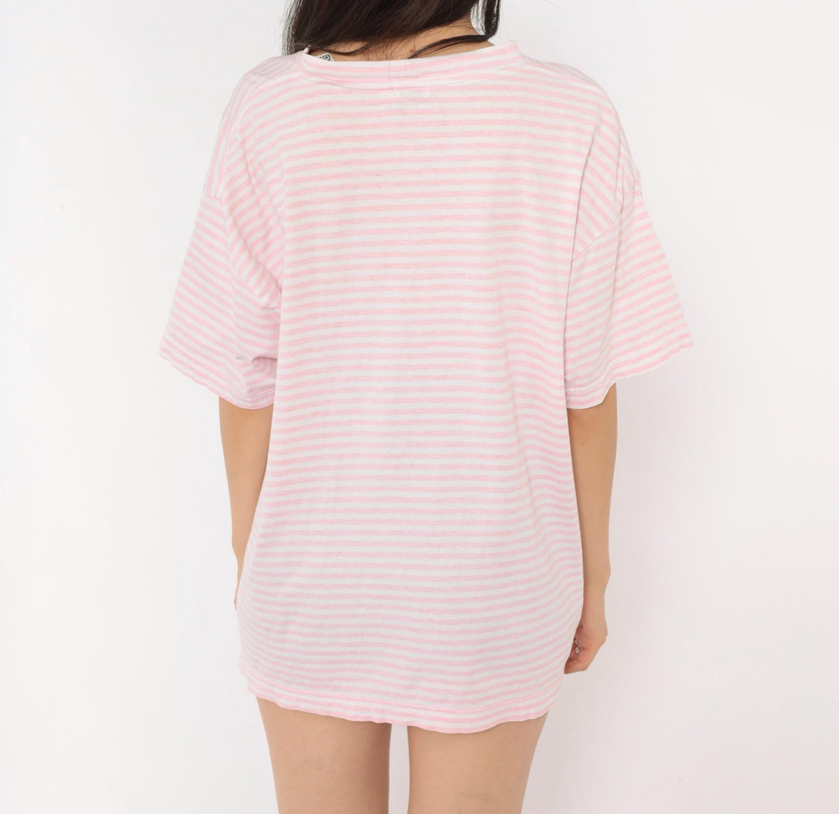 Guess Jeans USA Pink White Striped Cotton Tee Embroidered Logo Large