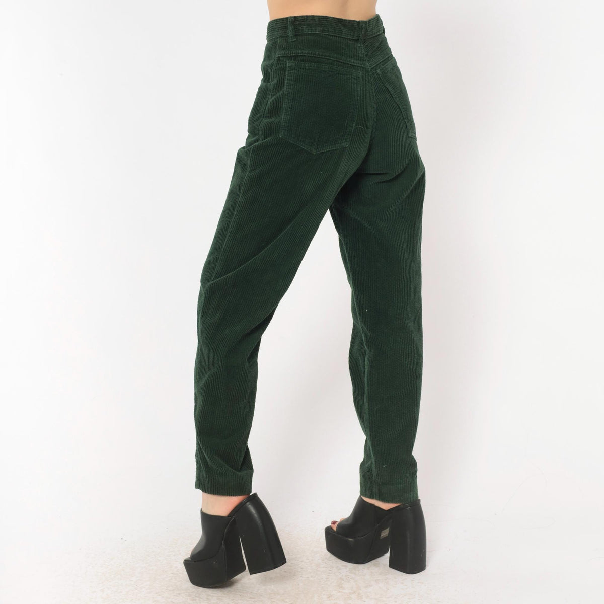Benetton Emerald Corduroy High-Waist Pants 80s Forest Green Cotton Trousers XS