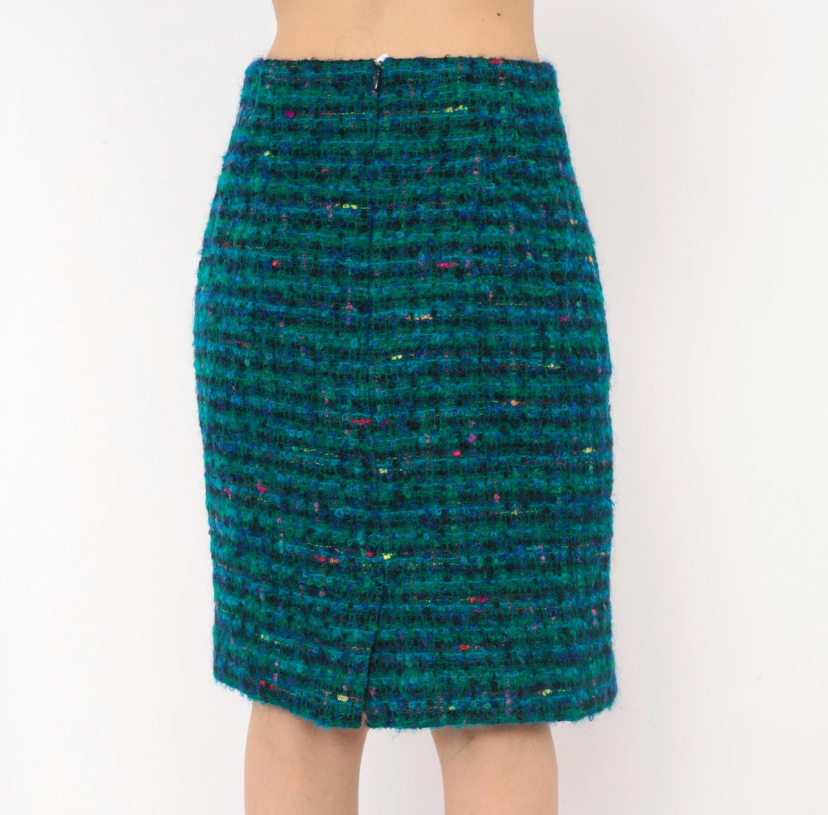 2000s Jones New York Teal Bouclé Pencil Skirt Wool Mohair Knee Length Small