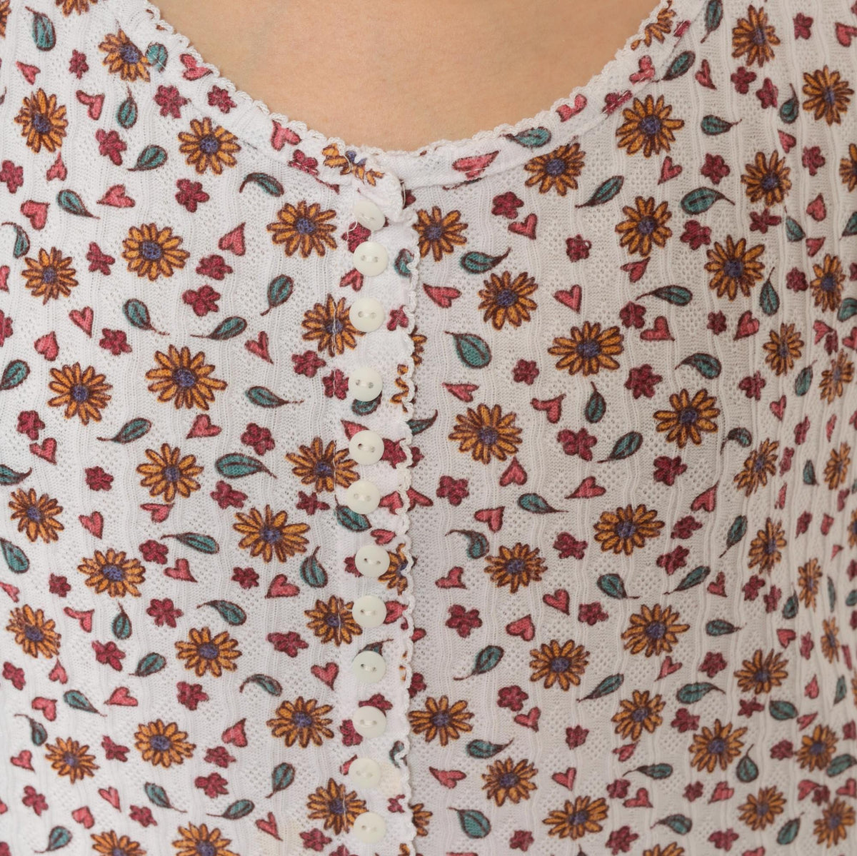 90s Denim Republic Floral Button Tank Sunflower Heart Print White Large L