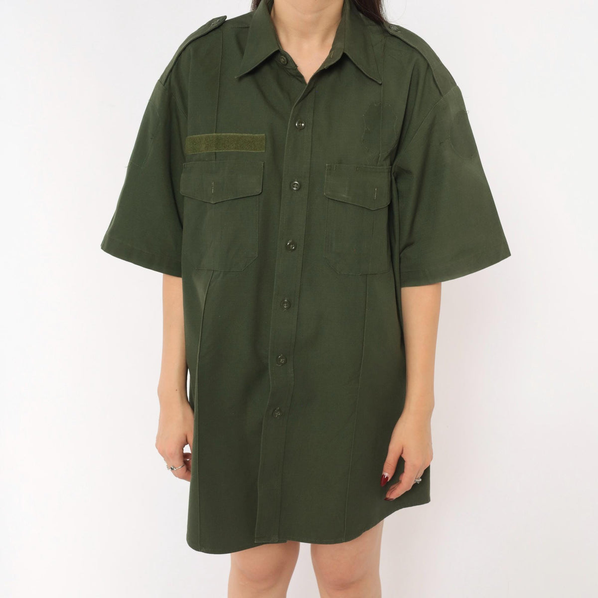 90s Camco Military Shirt Olive Drab Cotton Button-Up Large L