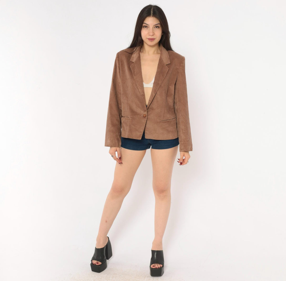 80s Panther Corduroy Blazer Mauve-Brown Notched Lapel Cotton Medium M