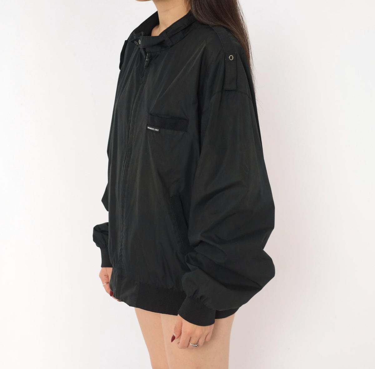 90s Members Only Bomber Jacket Black Nylon Stand Collar Extra Large XL