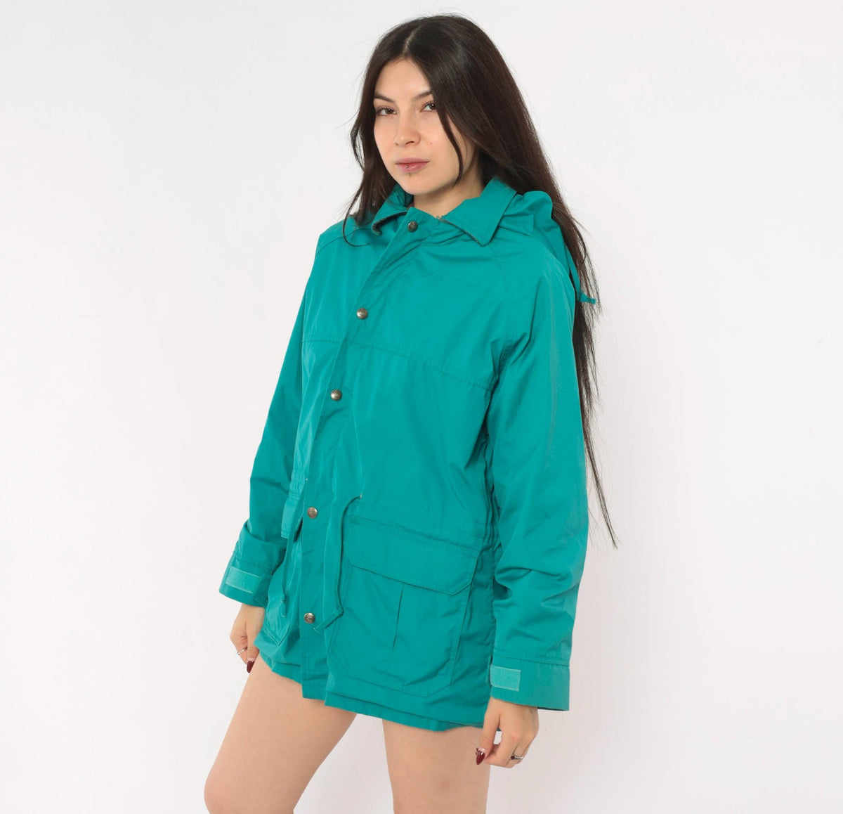 80s Woolrich Teal Hooded Parka Plaid Lined Windbreaker Small