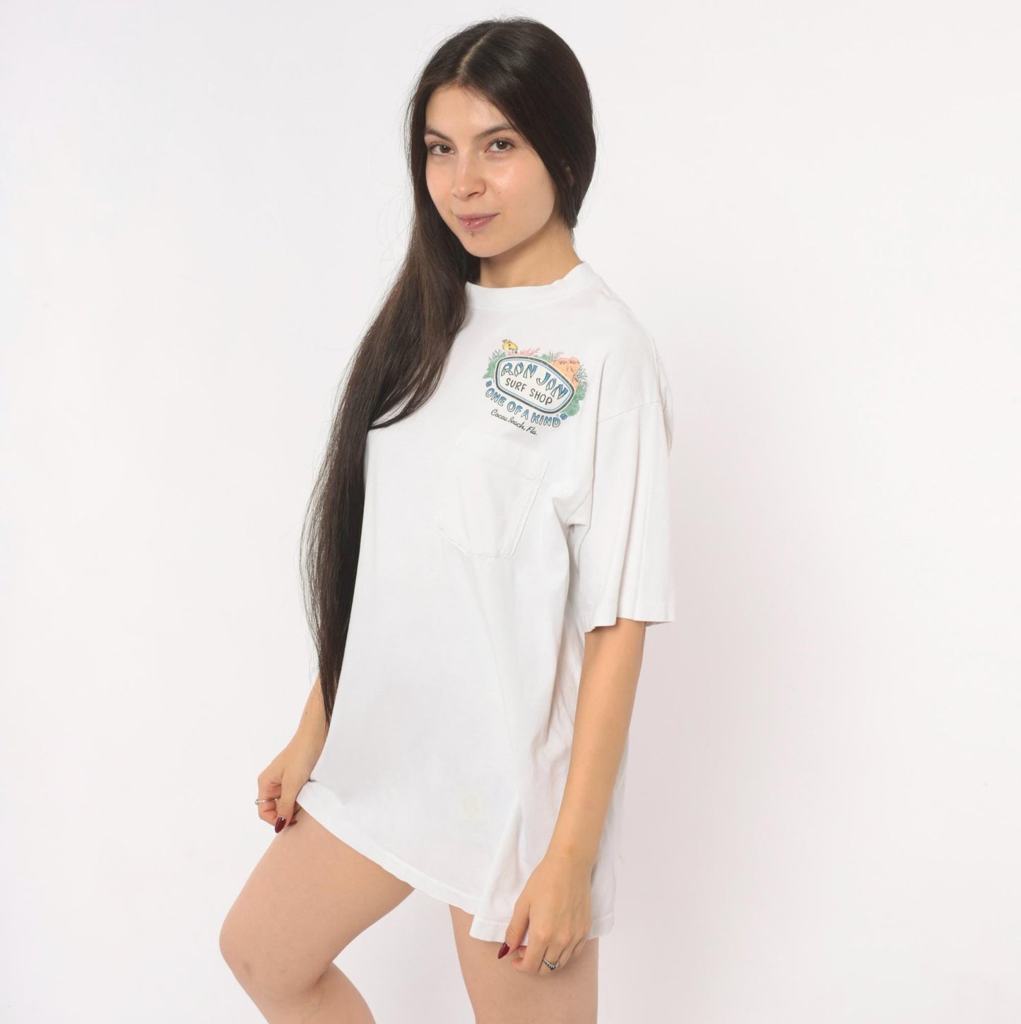 90s Ron Jon Surf Shop Tee White Cotton Graphic Cocoa Beach Large