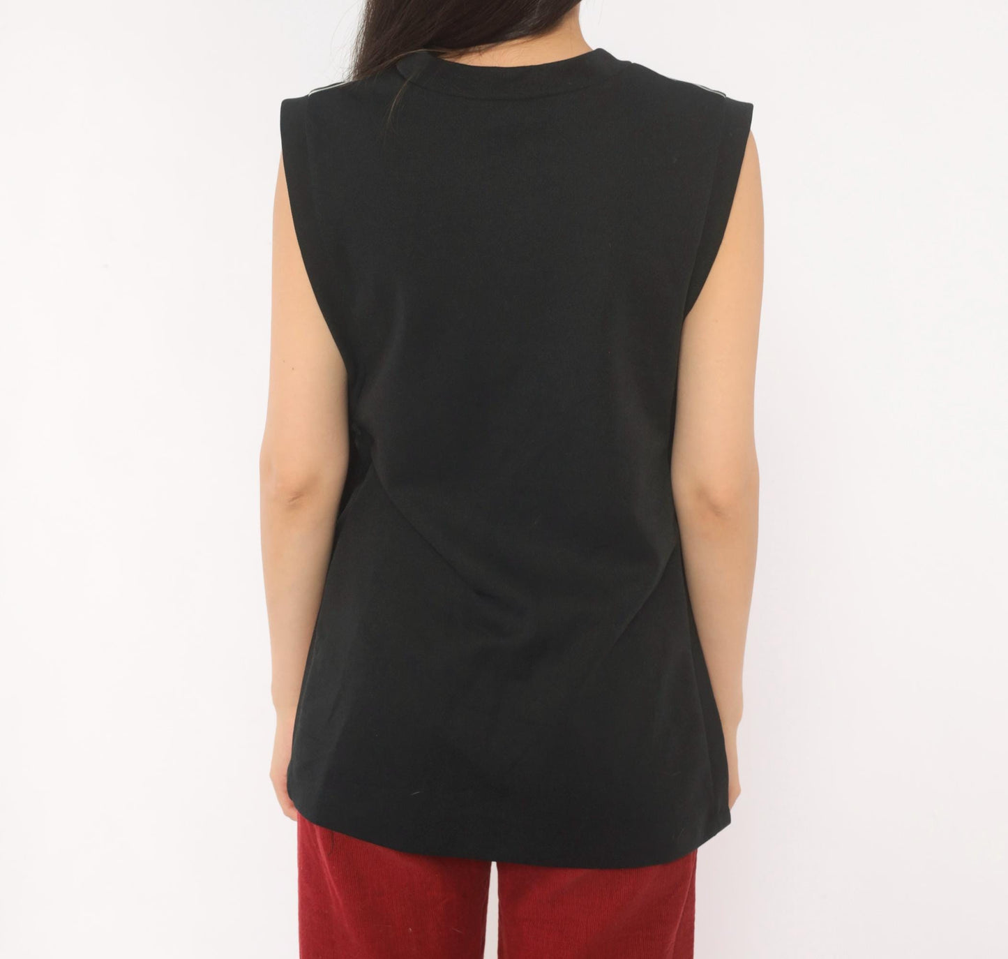70s Striped Knit Vest V-Neck Sleeveless Tunic Black White Red Small Medium