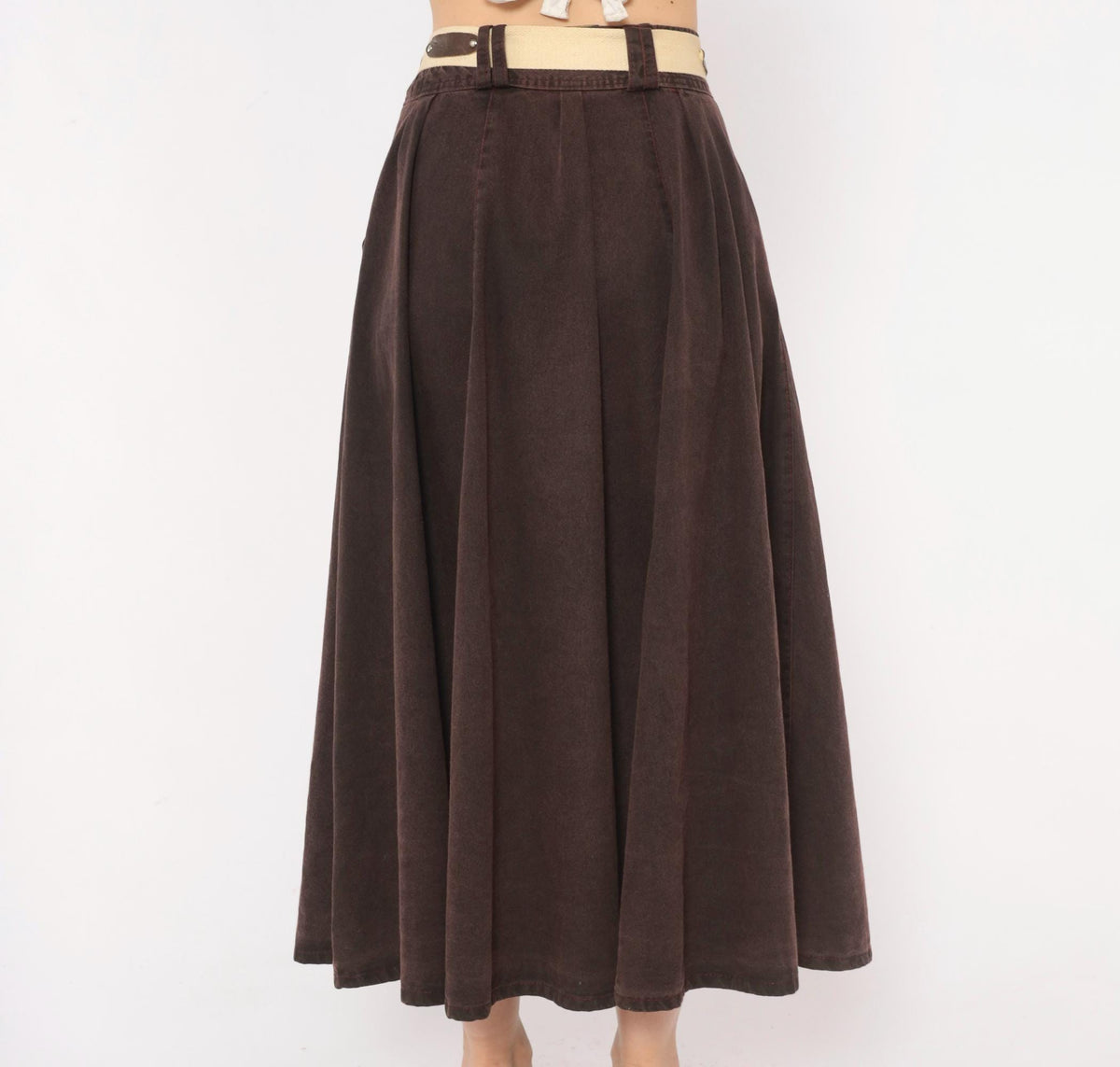 80s Burgundy Cotton Skirt Button Front A-Line High Waist Pockets Small S