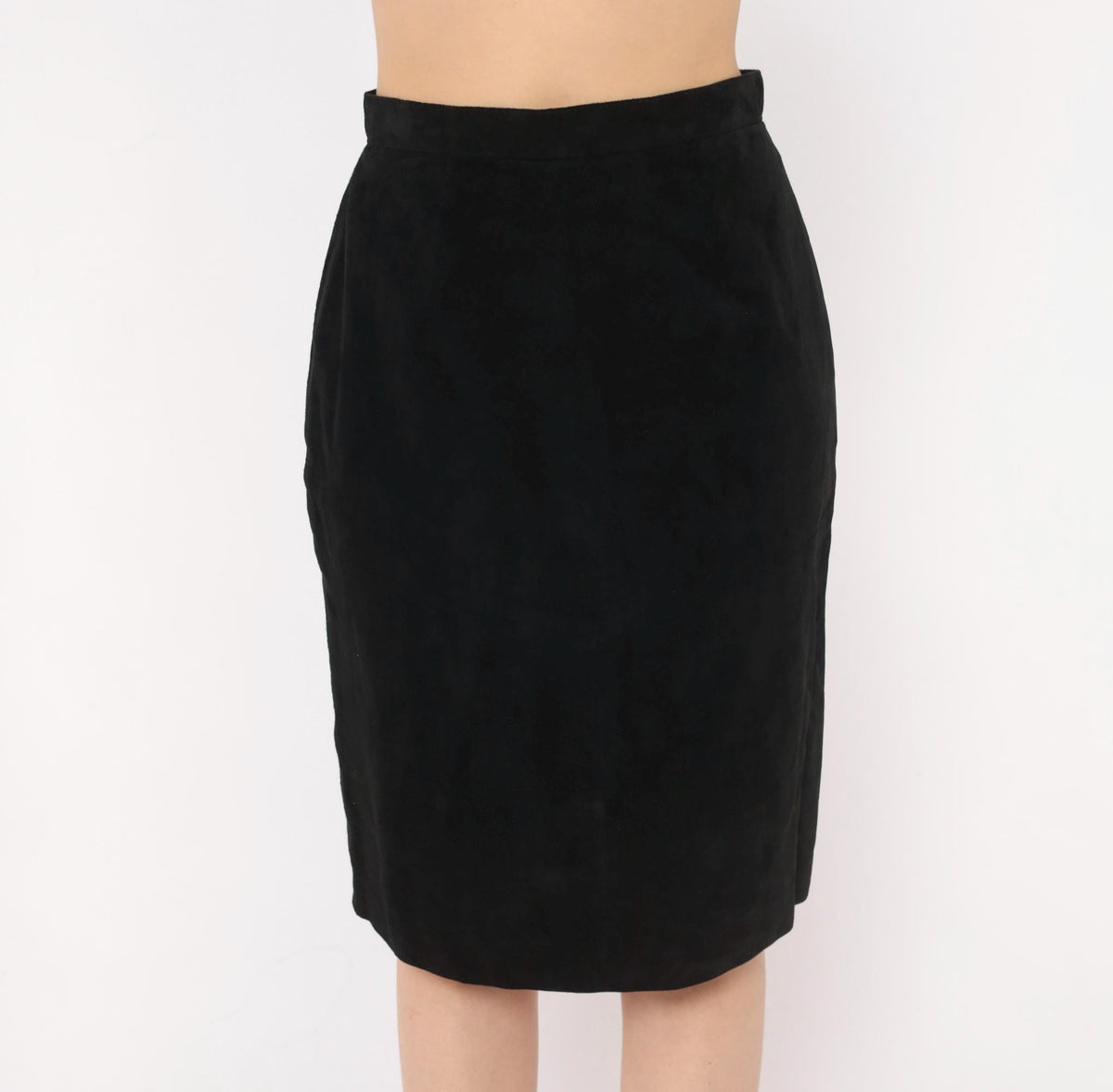 90s Evan Davies Black Suede Mini Skirt Pencil High Waist Small S