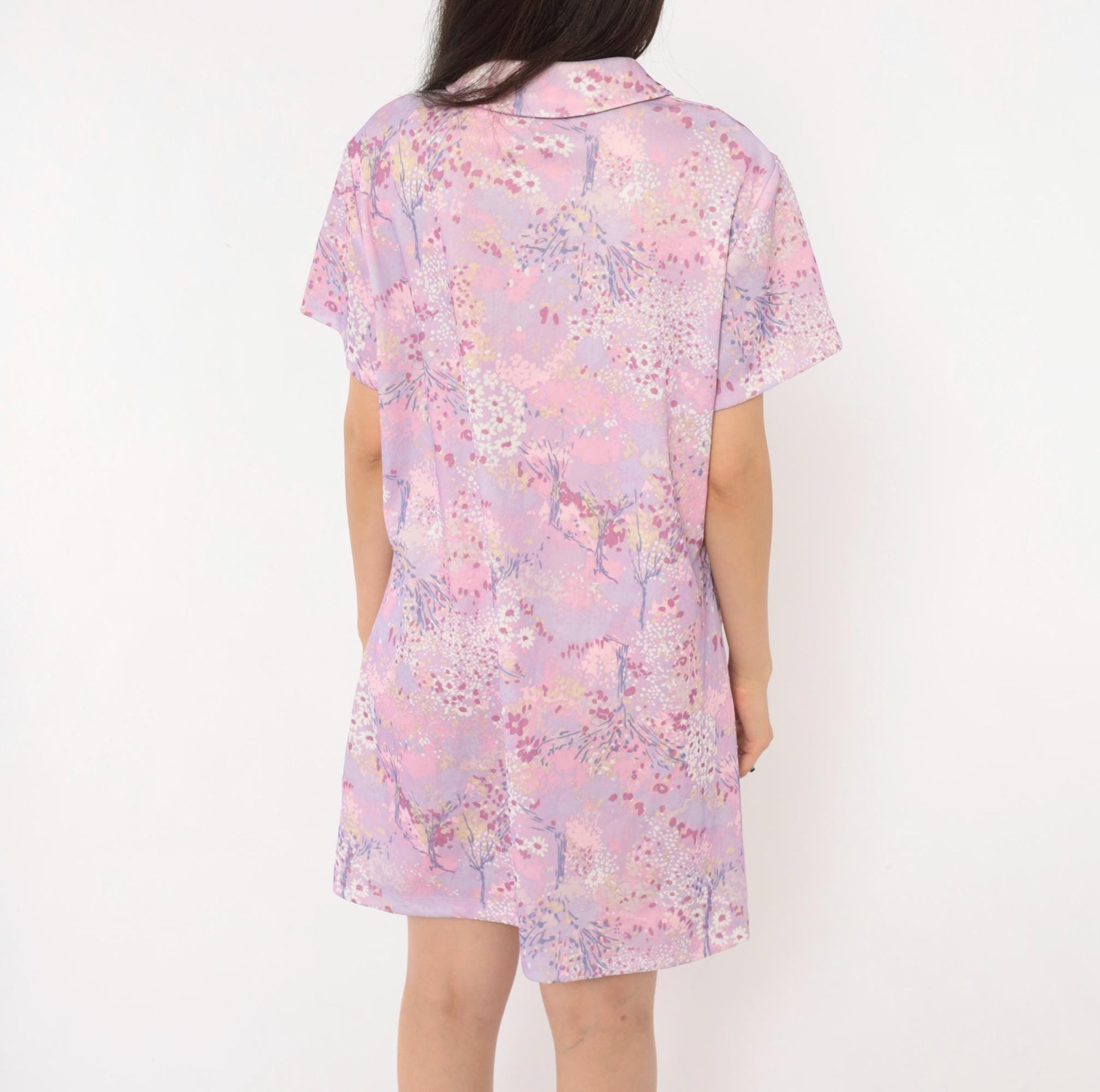 70s Lady Blair Floral Shift Dress Pink Lavender Watercolor Mini Extra Large