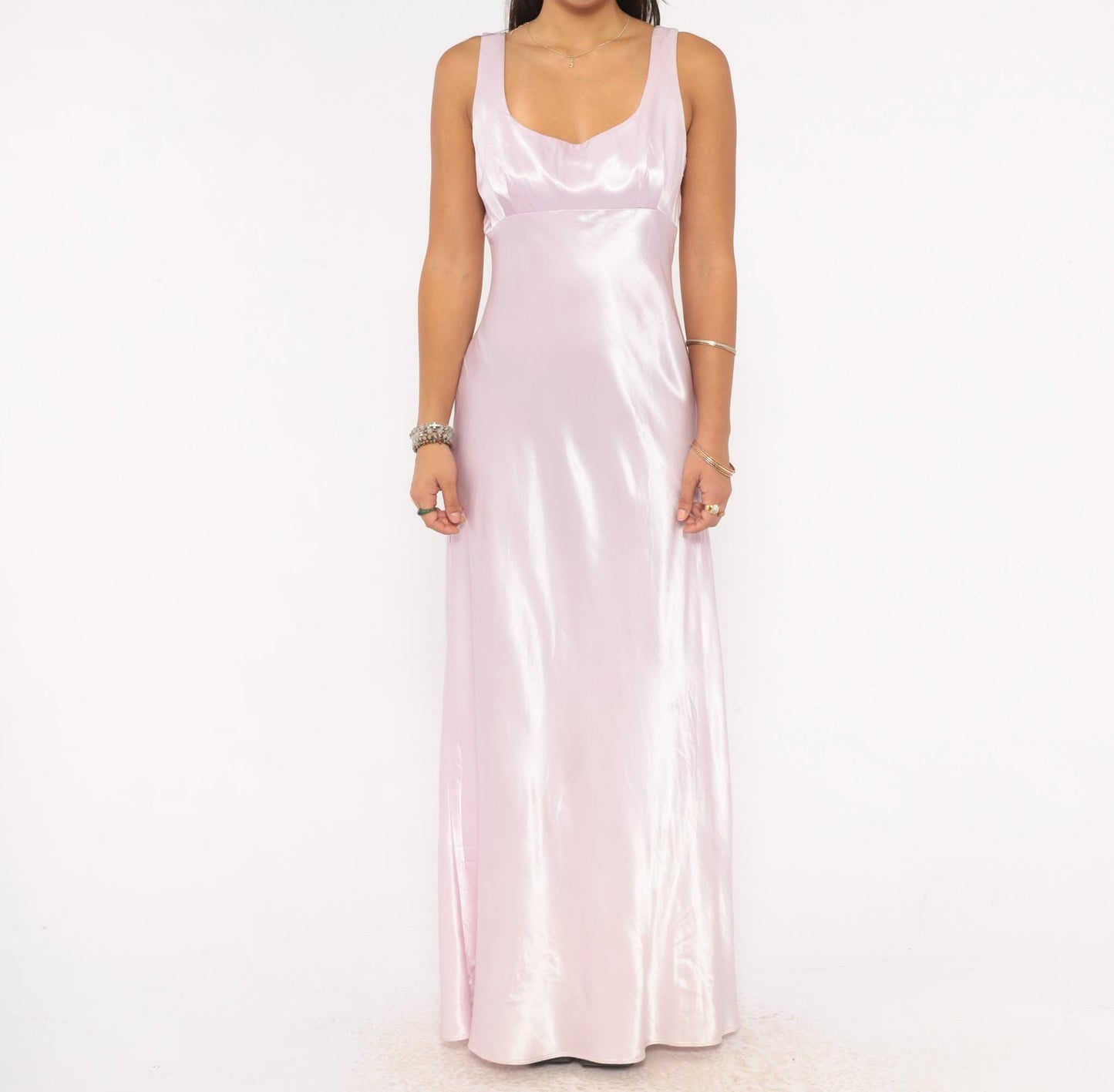 90s Niki Originals Lilac Satin Maxi Gown Sweetheart Neckline Lace-Up Back Medium M